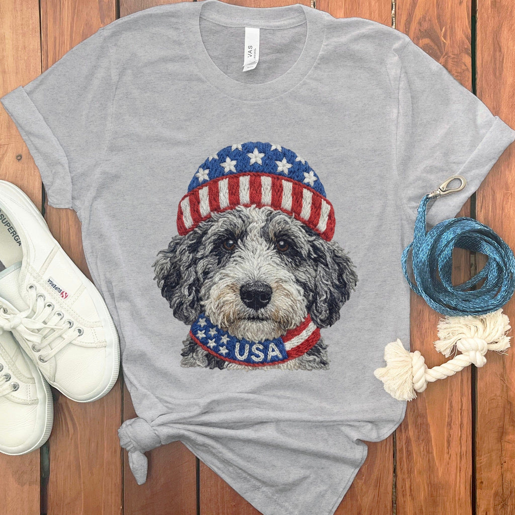 Patriotic Aussiedoodle T-Shirt in Athletic Heather / S by Puppy Jo