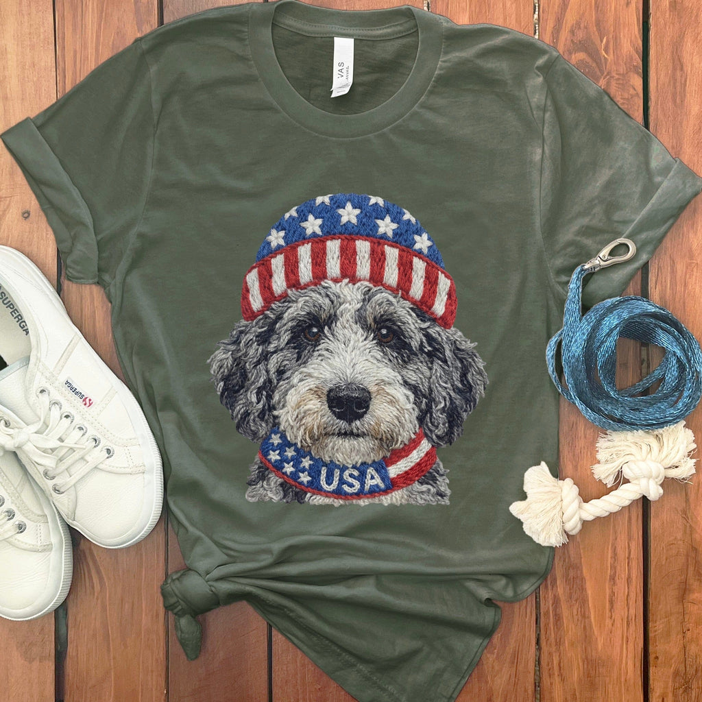 Patriotic Aussiedoodle T-Shirt in Military Green / S by Puppy Jo
