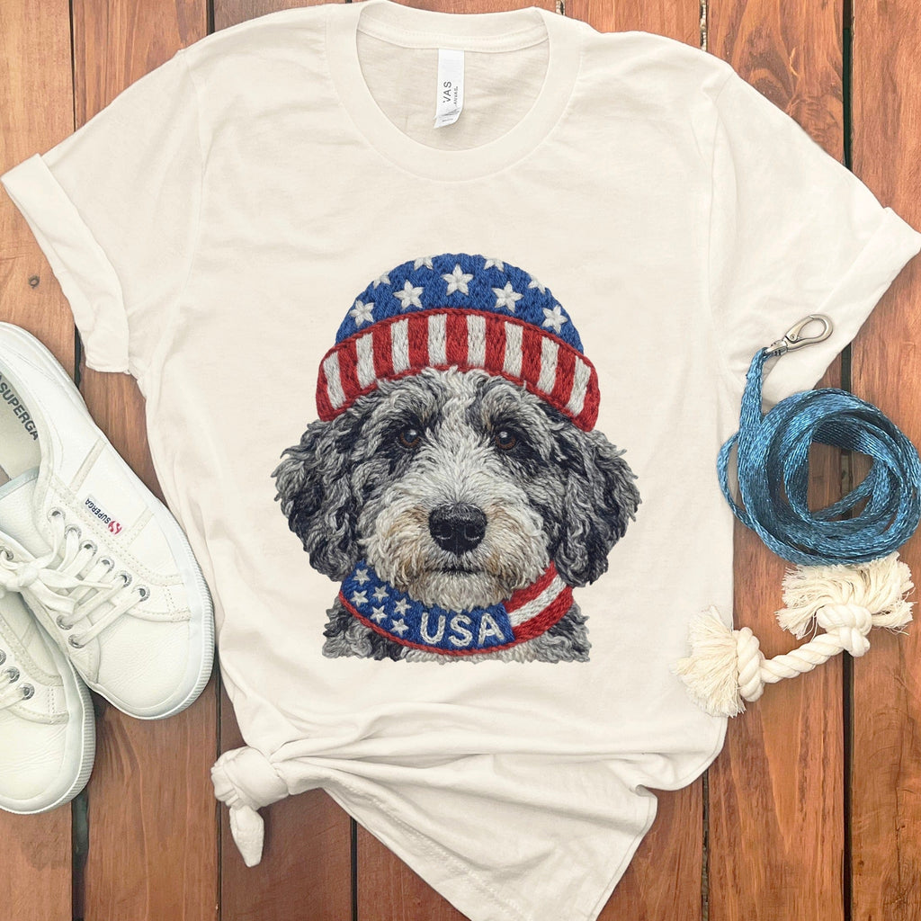 Patriotic Aussiedoodle T-Shirt in Natural / S by Puppy Jo