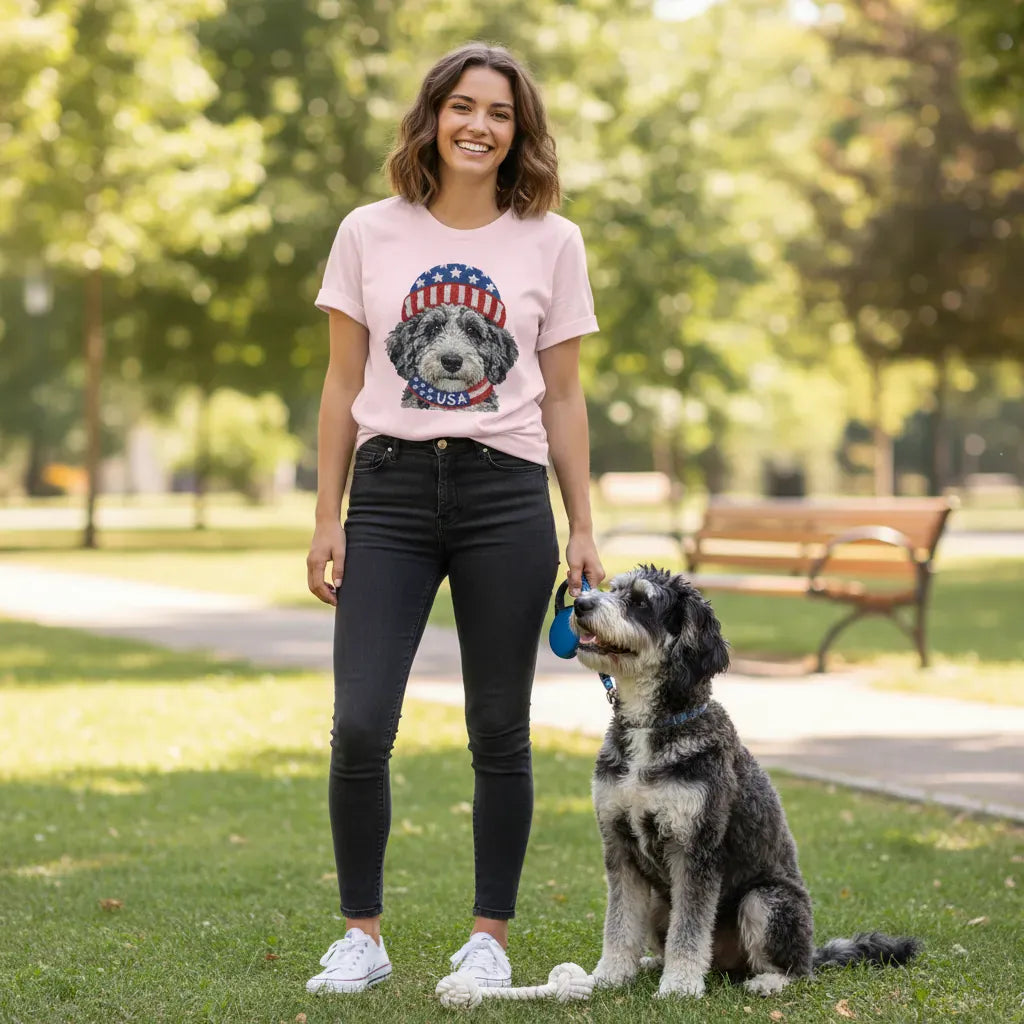Patriotic Aussiedoodle T-Shirt in by Puppy Jo