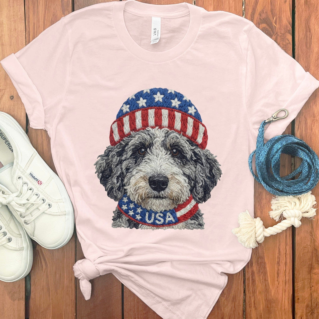Patriotic Aussiedoodle T-Shirt in Soft Pink / S by Puppy Jo