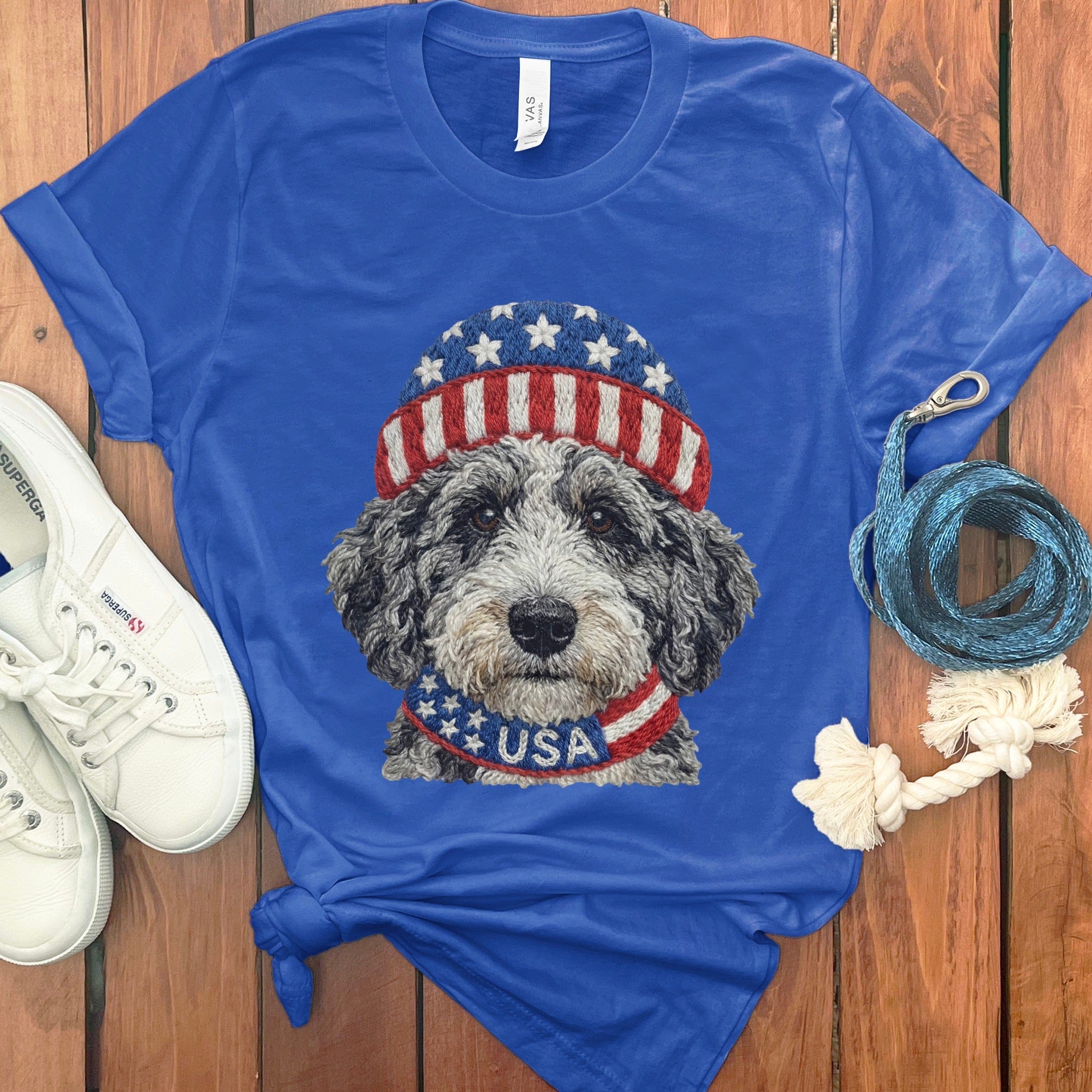 Patriotic Aussiedoodle T-Shirt in True Royal / S by Puppy Jo