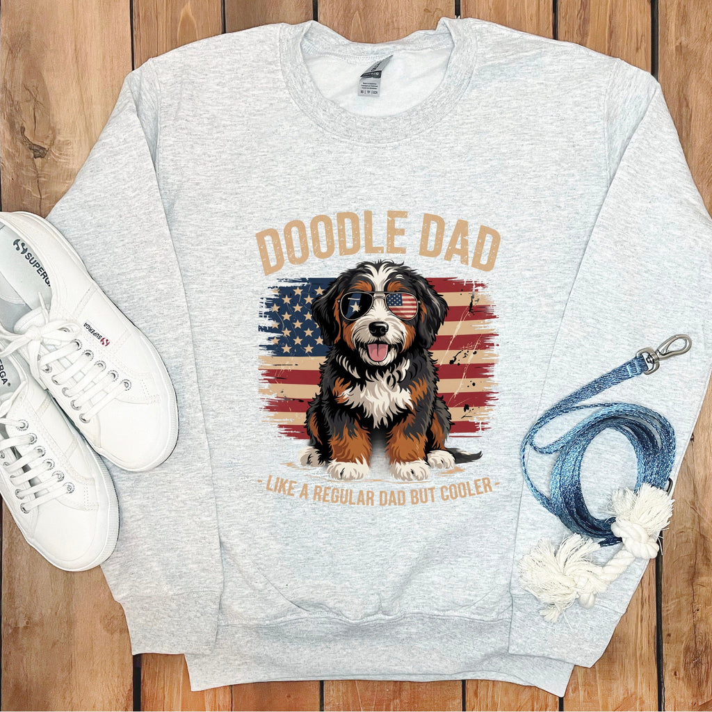 Patriotic Bernedoodle Dad Sweatshirt in Ash / S by Puppy Jo