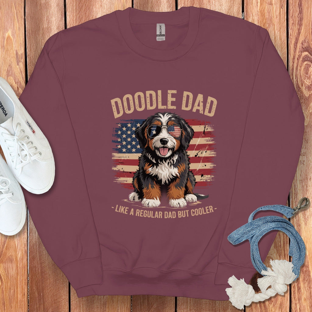 Patriotic Bernedoodle Dad Sweatshirt in Maroon / S by Puppy Jo