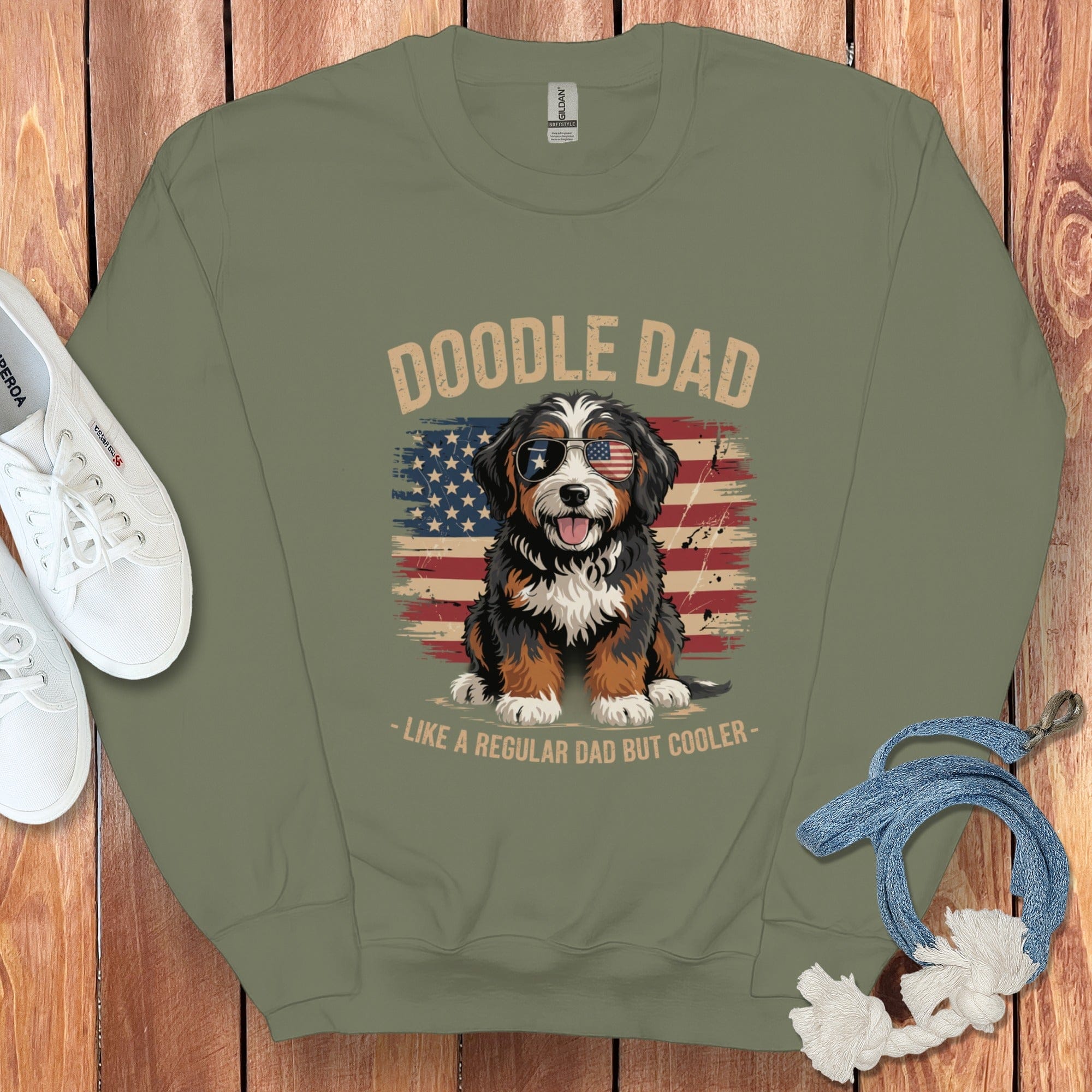 Patriotic Bernedoodle Dad Sweatshirt in Military Green / S by Puppy Jo