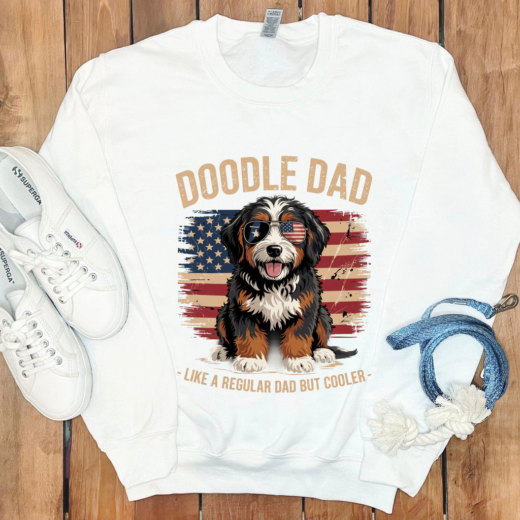 Patriotic Bernedoodle Dad Sweatshirt in White / S by Puppy Jo