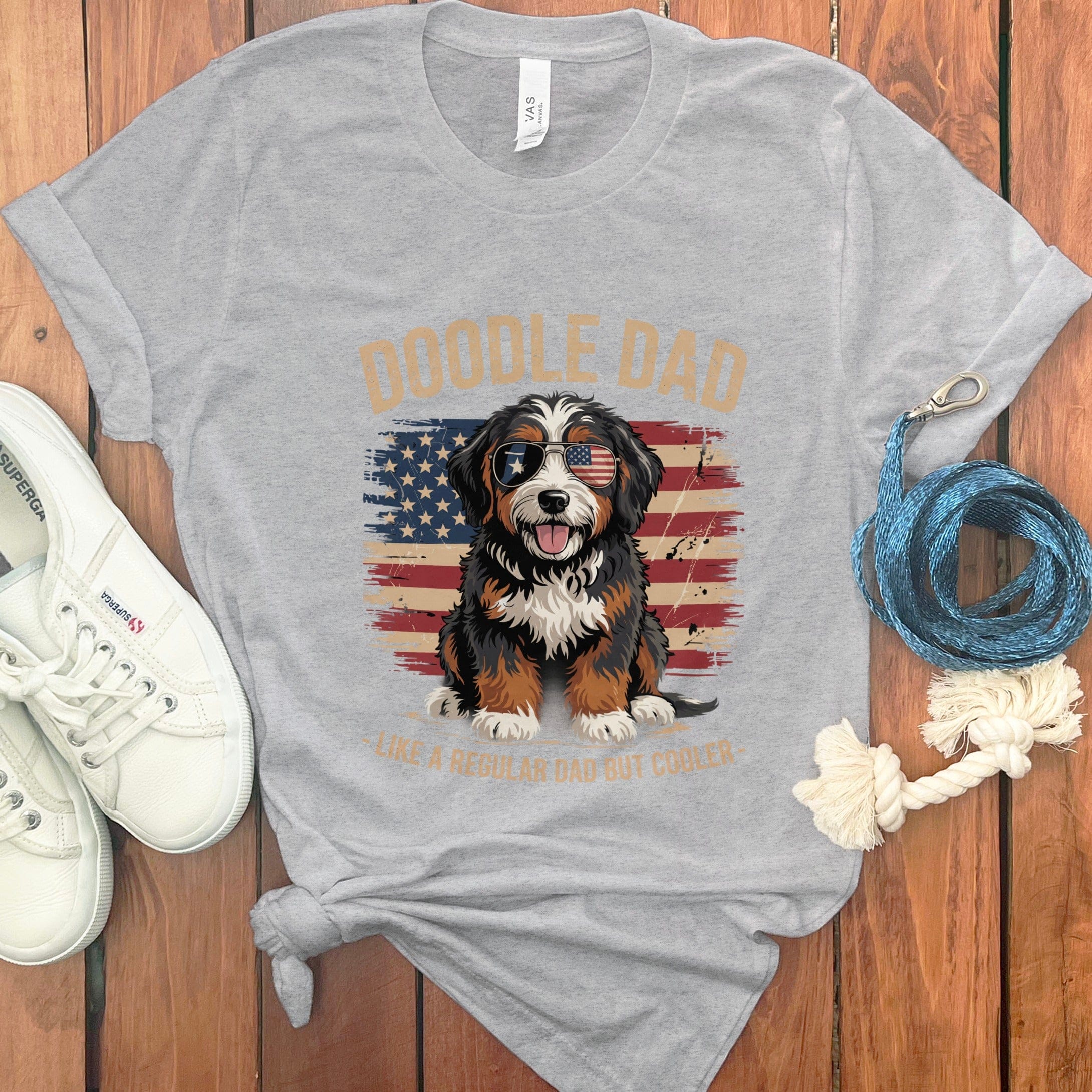 Patriotic Bernedoodle Dad T-Shirt in Athletic Heather / S by Puppy Jo
