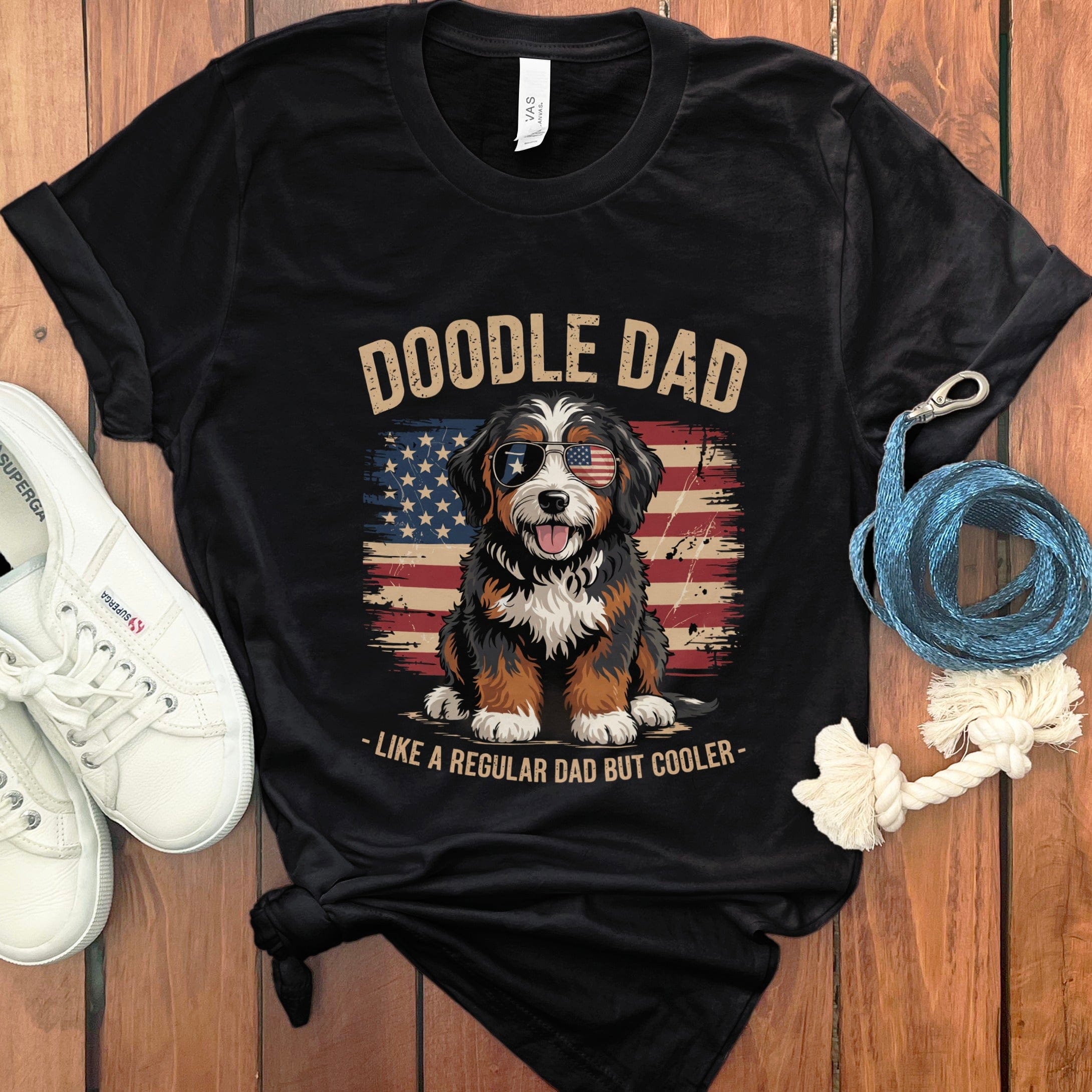Patriotic Bernedoodle Dad T-Shirt in Black / S by Puppy Jo