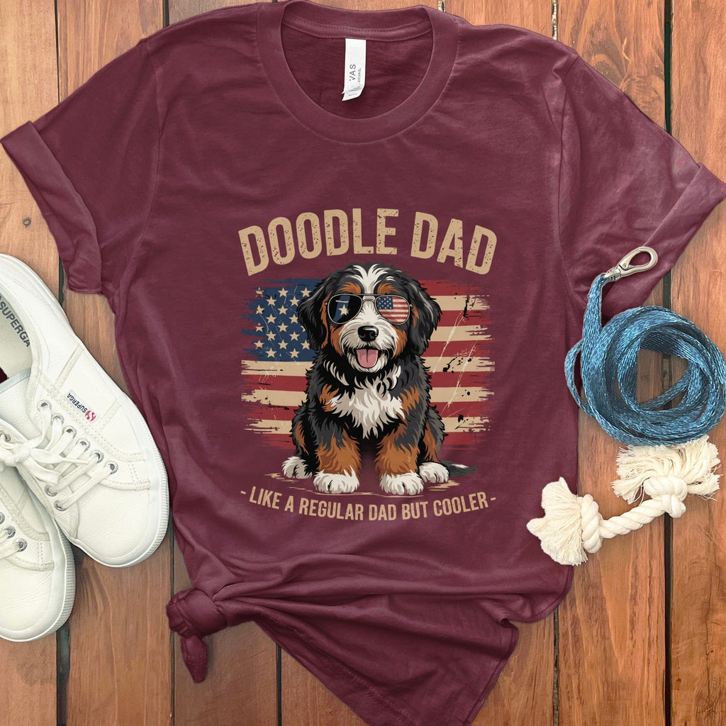 Patriotic Bernedoodle Dad T-Shirt in Maroon / S by Puppy Jo