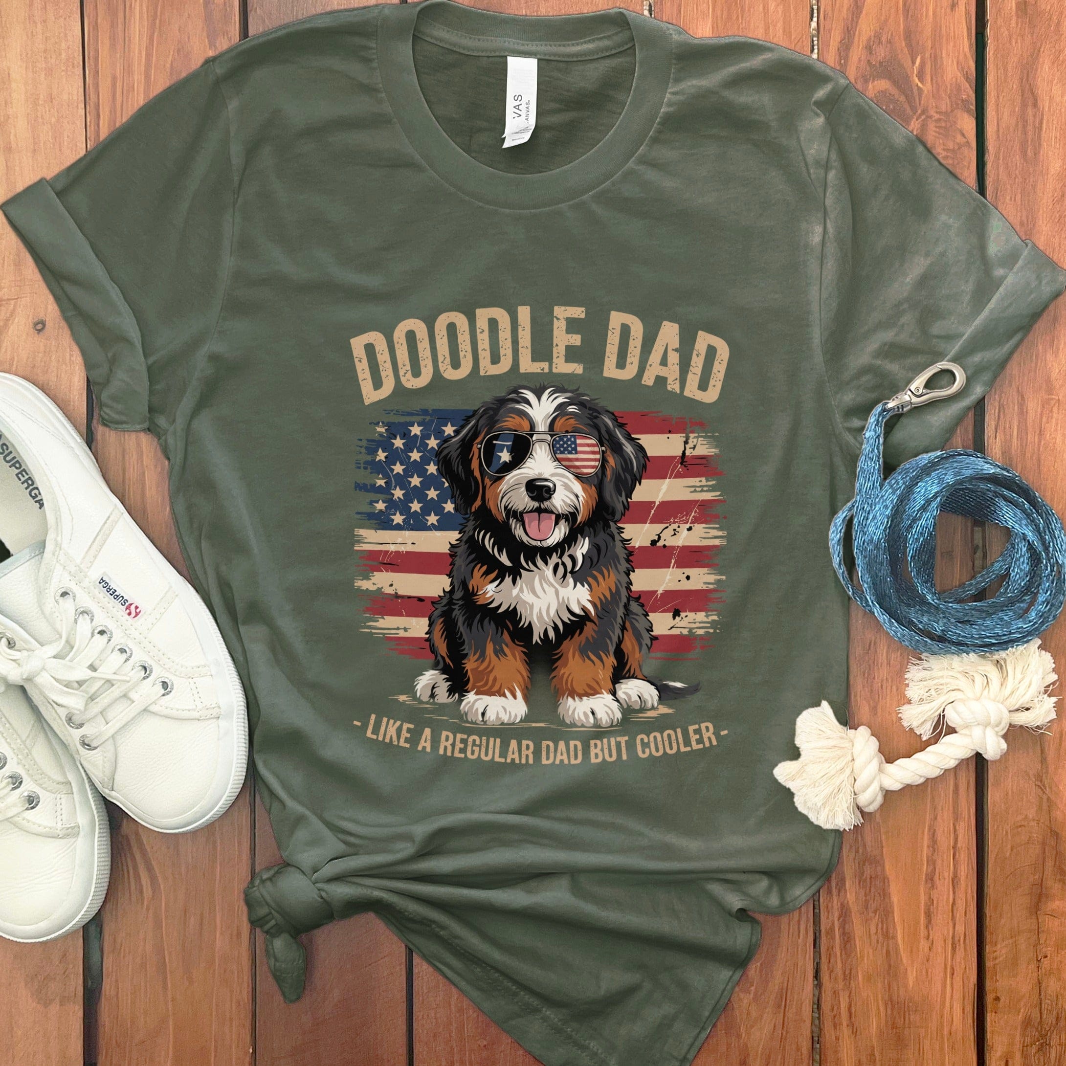 Patriotic Bernedoodle Dad T-Shirt in Military Green / S by Puppy Jo
