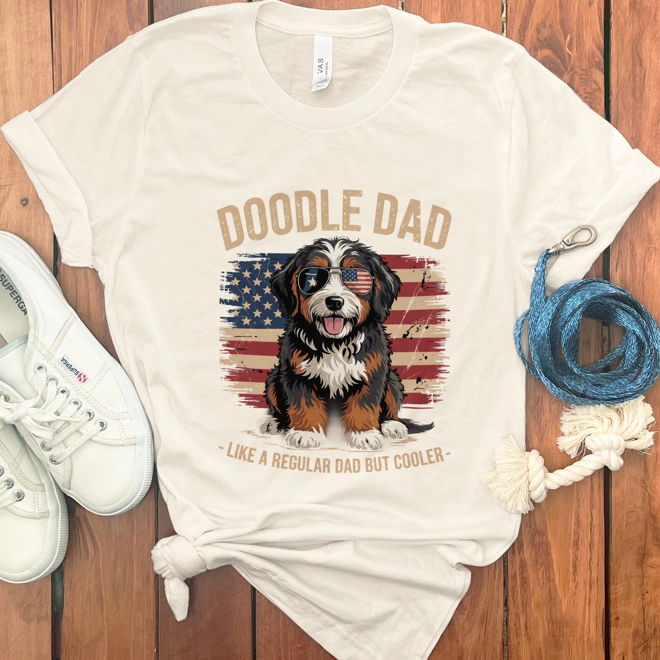 Patriotic Bernedoodle Dad T-Shirt in Natural / S by Puppy Jo