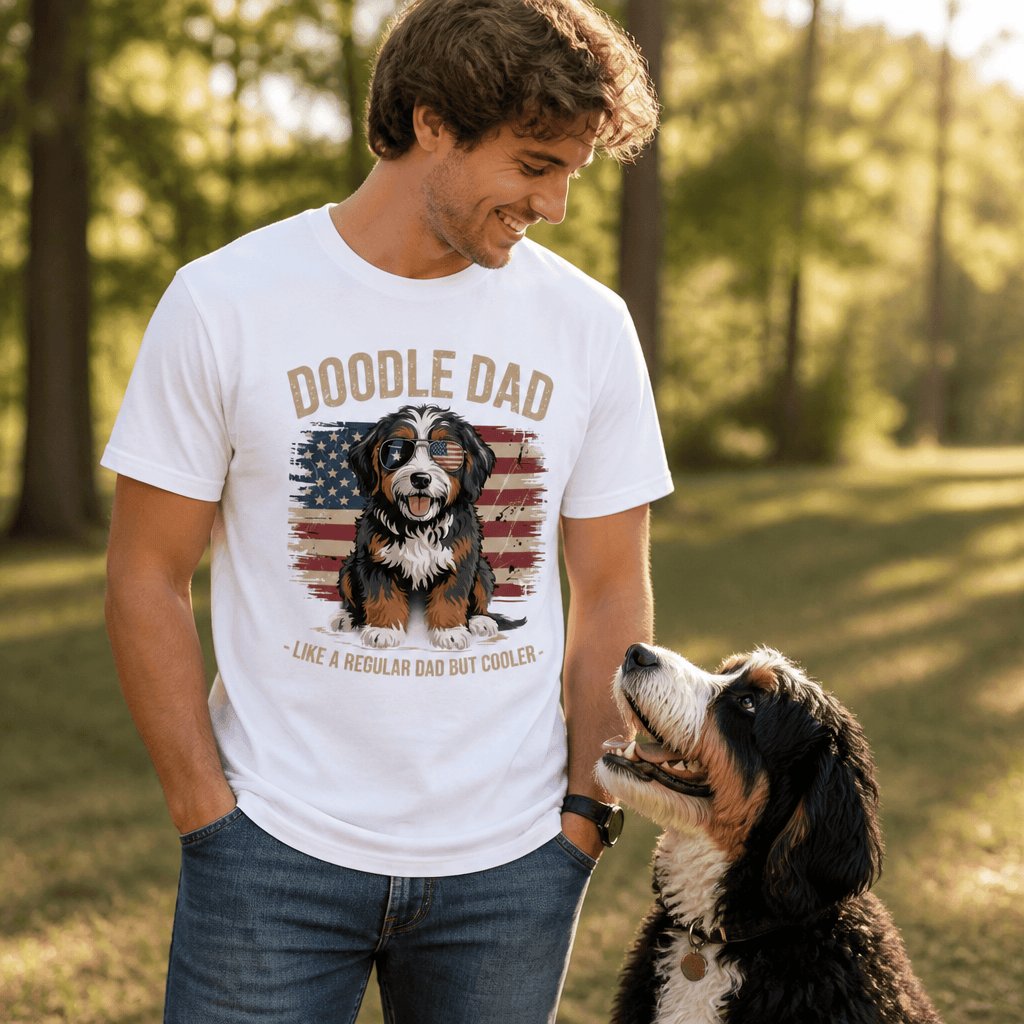 Patriotic Bernedoodle Dad T-Shirt in by Puppy Jo