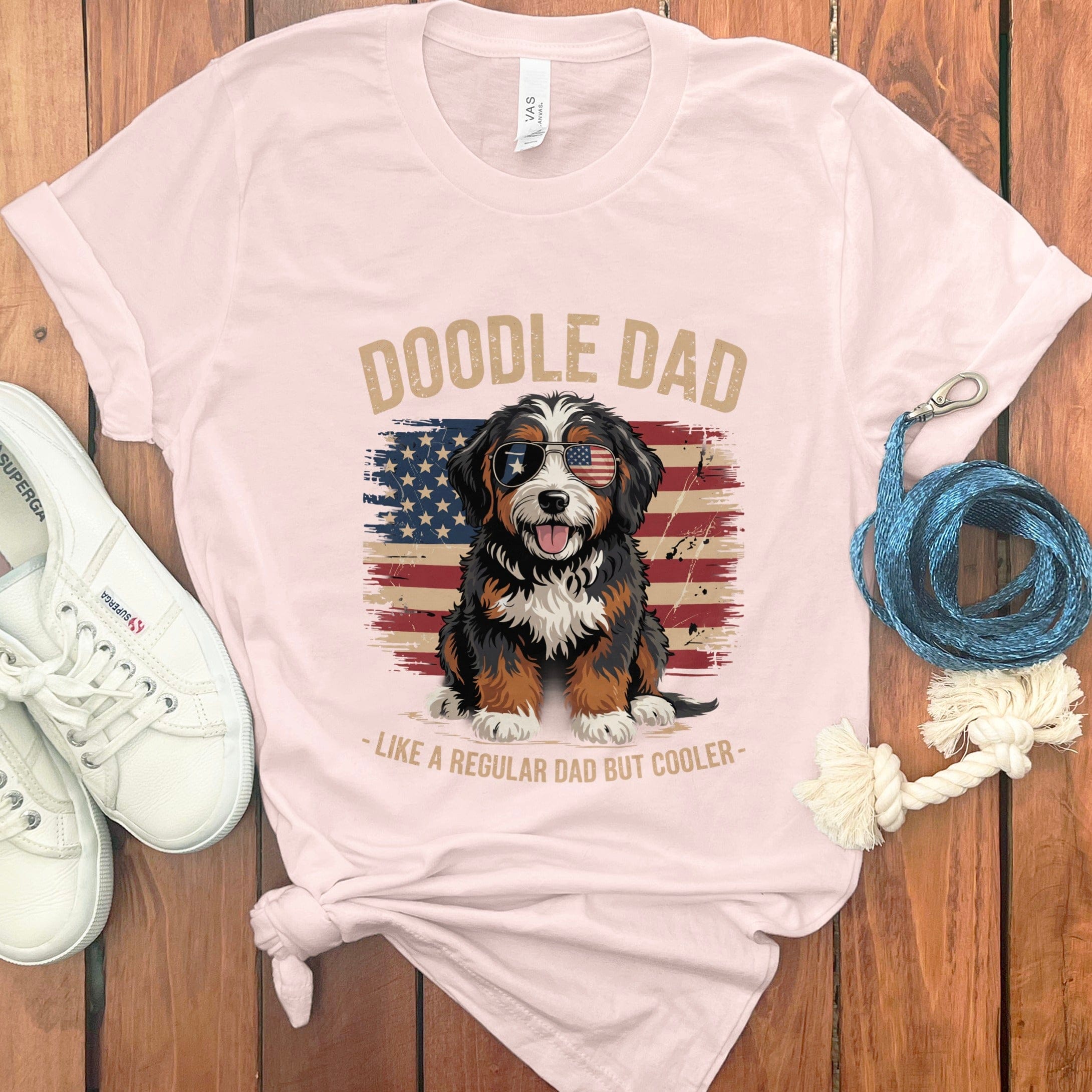 Patriotic Bernedoodle Dad T-Shirt in Soft Pink / S by Puppy Jo