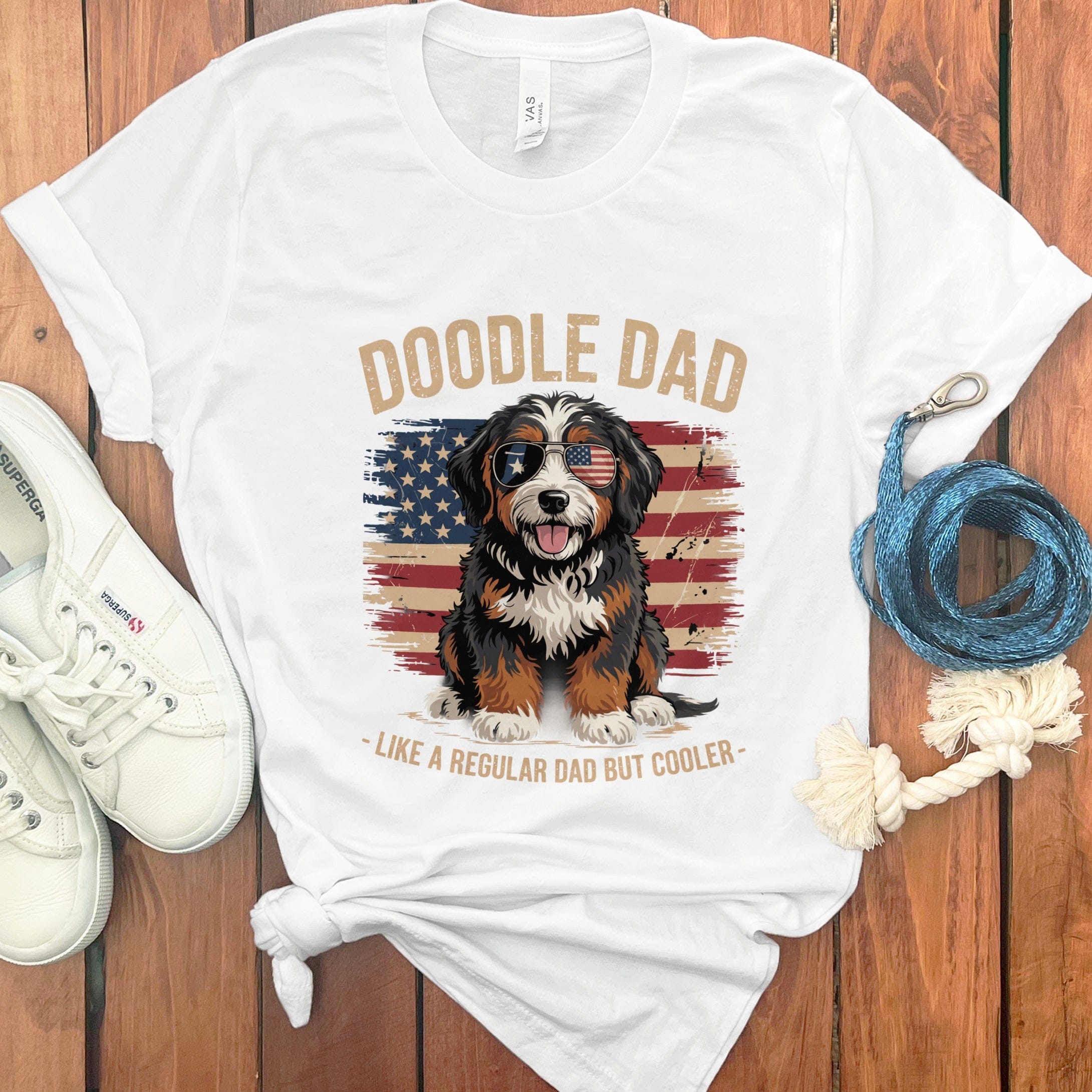 Patriotic Bernedoodle Dad T-Shirt in White / S by Puppy Jo