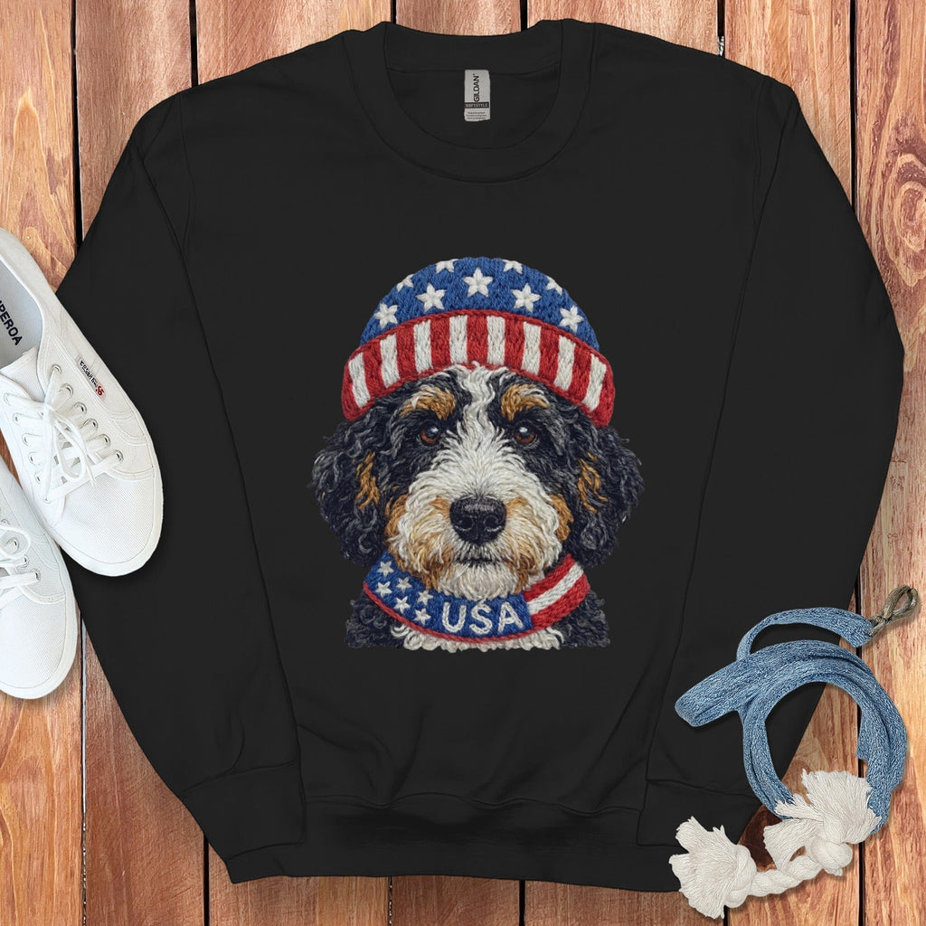 Patriotic Bernedoodle Sweatshirt in Black / S by Puppy Jo