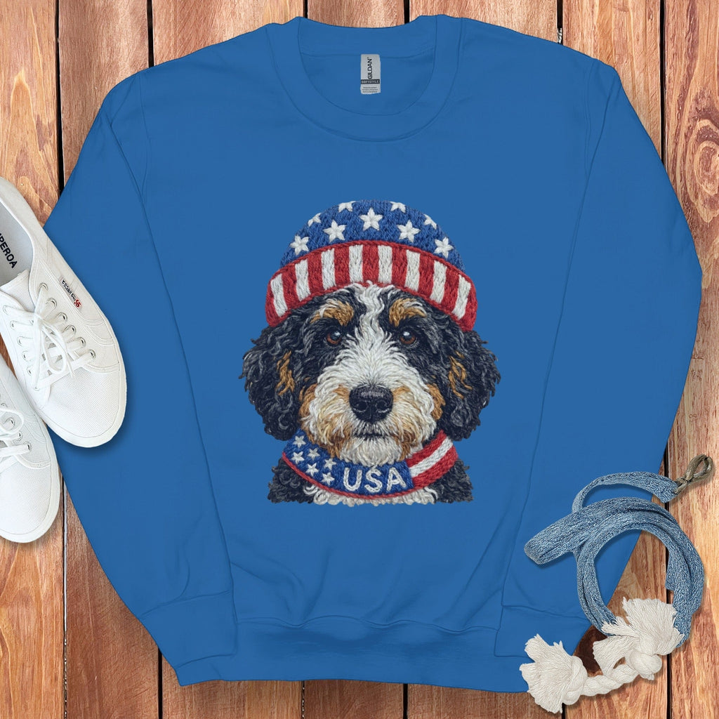 Patriotic Bernedoodle Sweatshirt in Royal / S by Puppy Jo
