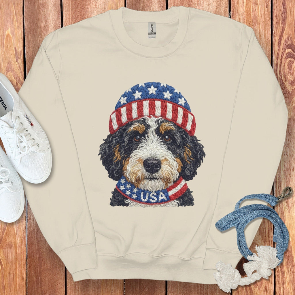 Patriotic Bernedoodle Sweatshirt in Sand / S by Puppy Jo