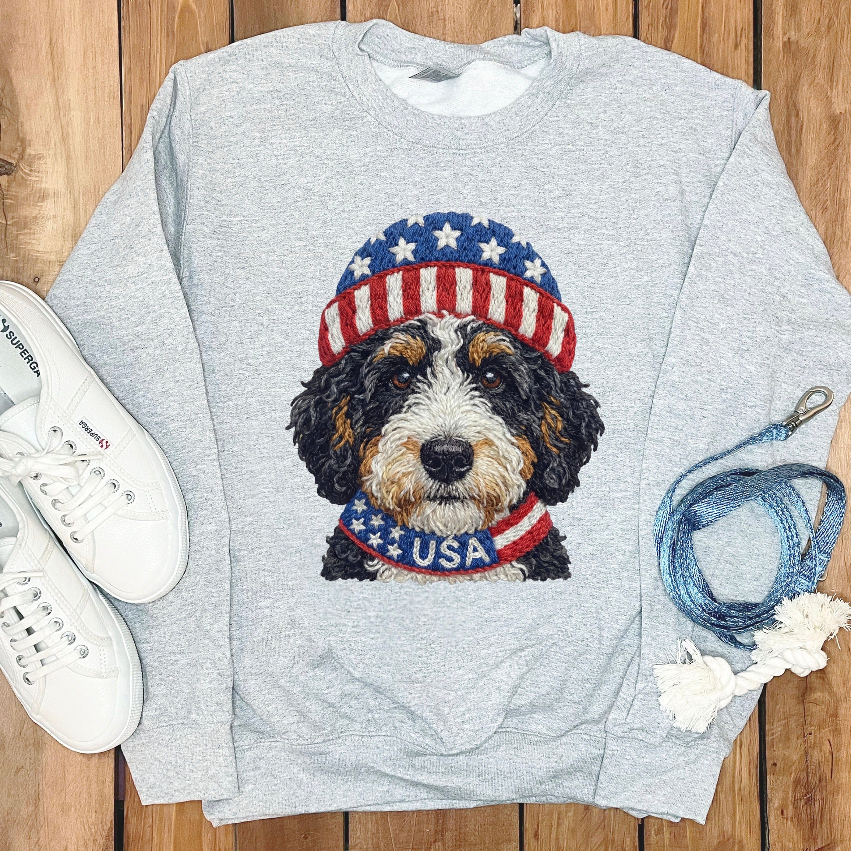 Patriotic Bernedoodle Sweatshirt in Sport Grey / S by Puppy Jo