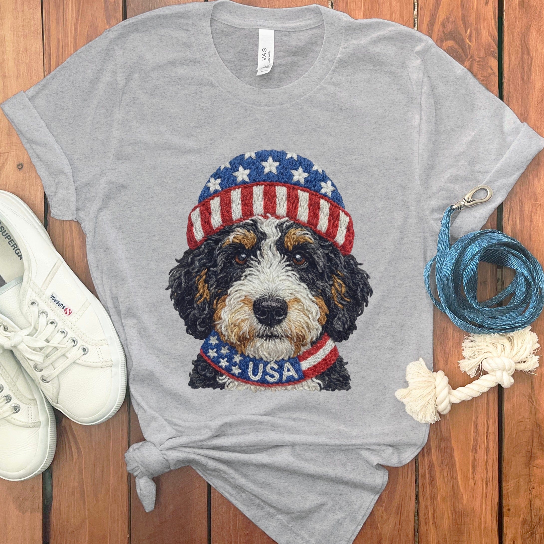 Patriotic Bernedoodle T-Shirt in Athletic Heather / S by Puppy Jo
