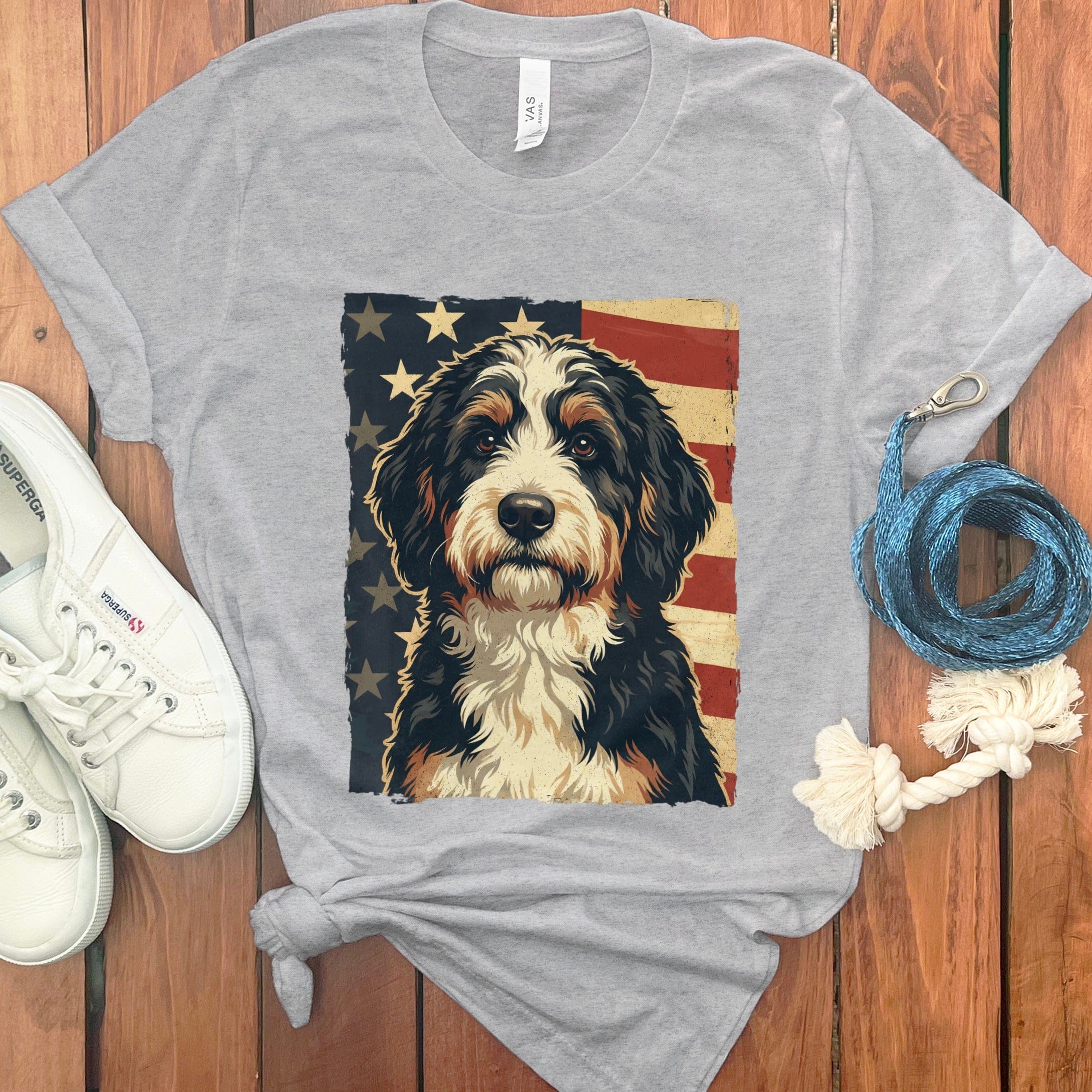 Patriotic Bernedoodle T-Shirt in Athletic Heather / S by Puppy Jo