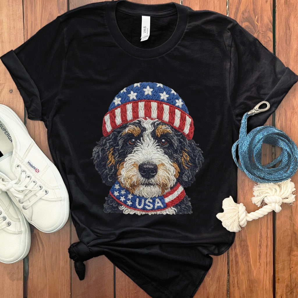 Patriotic Bernedoodle T-Shirt in Black / S by Puppy Jo