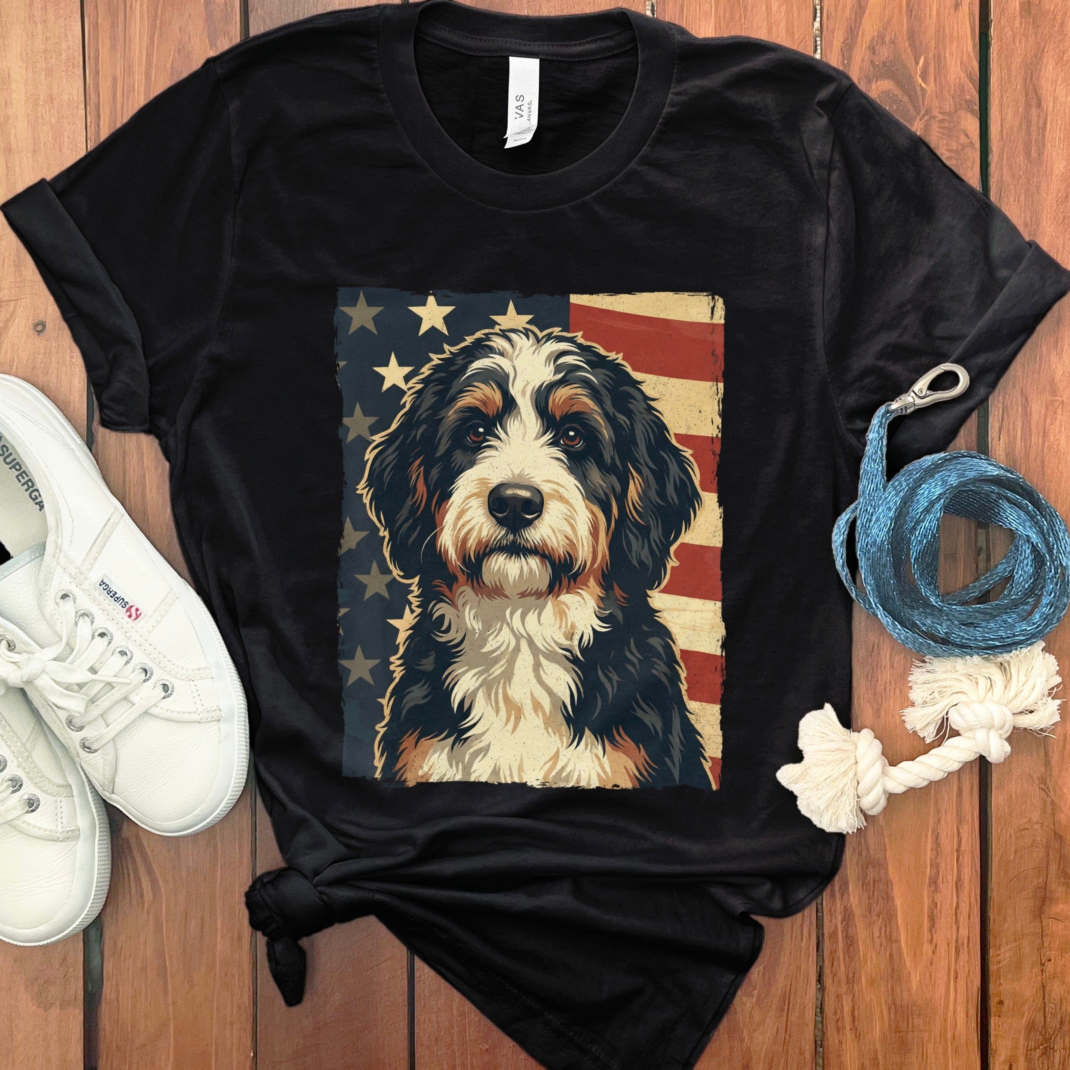Patriotic Bernedoodle T-Shirt in Black / S by Puppy Jo