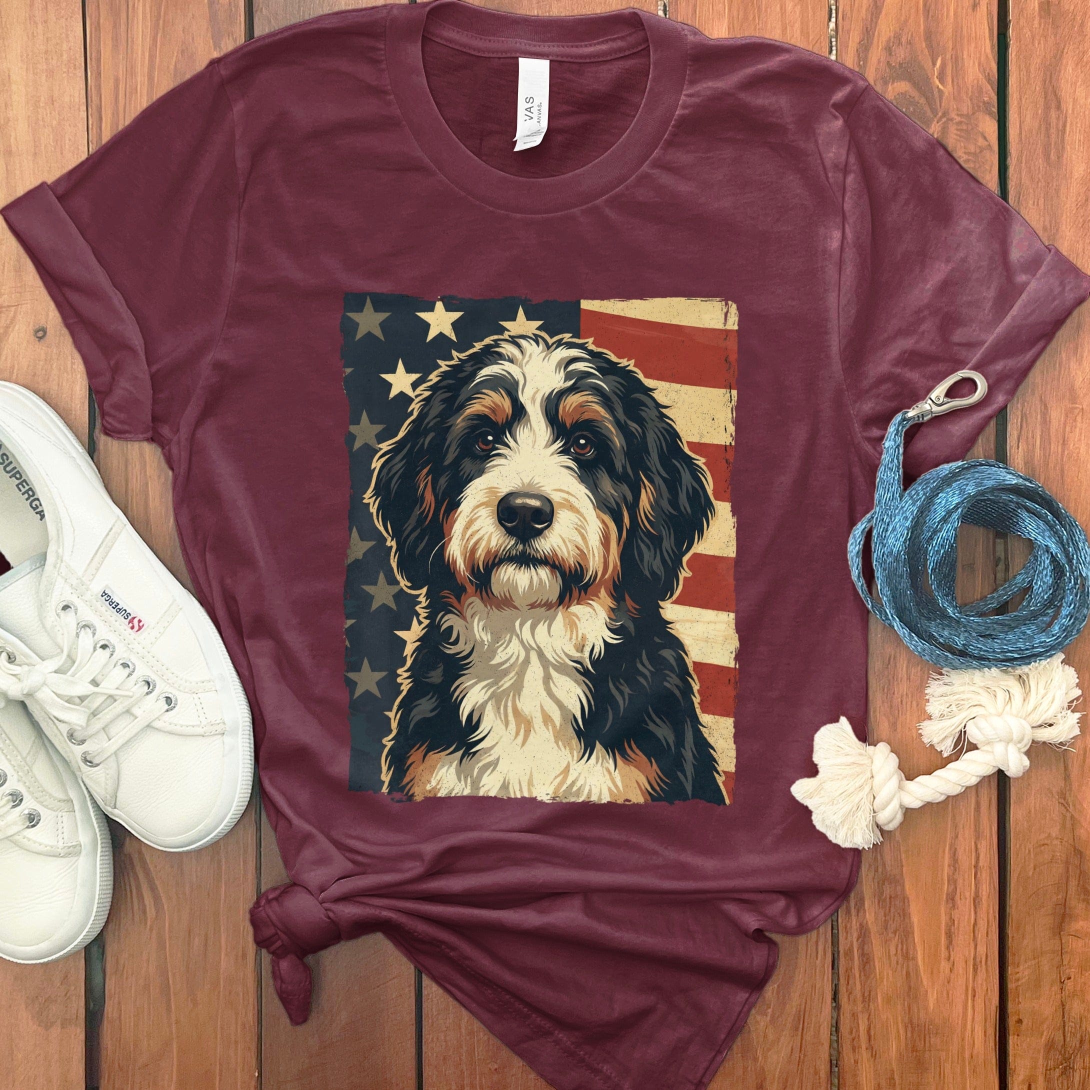 Patriotic Bernedoodle T-Shirt in Maroon / S by Puppy Jo