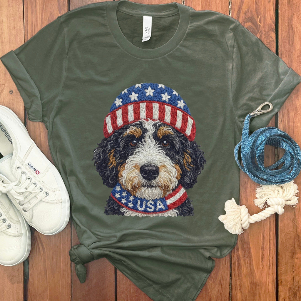 Patriotic Bernedoodle T-Shirt in Military Green / S by Puppy Jo