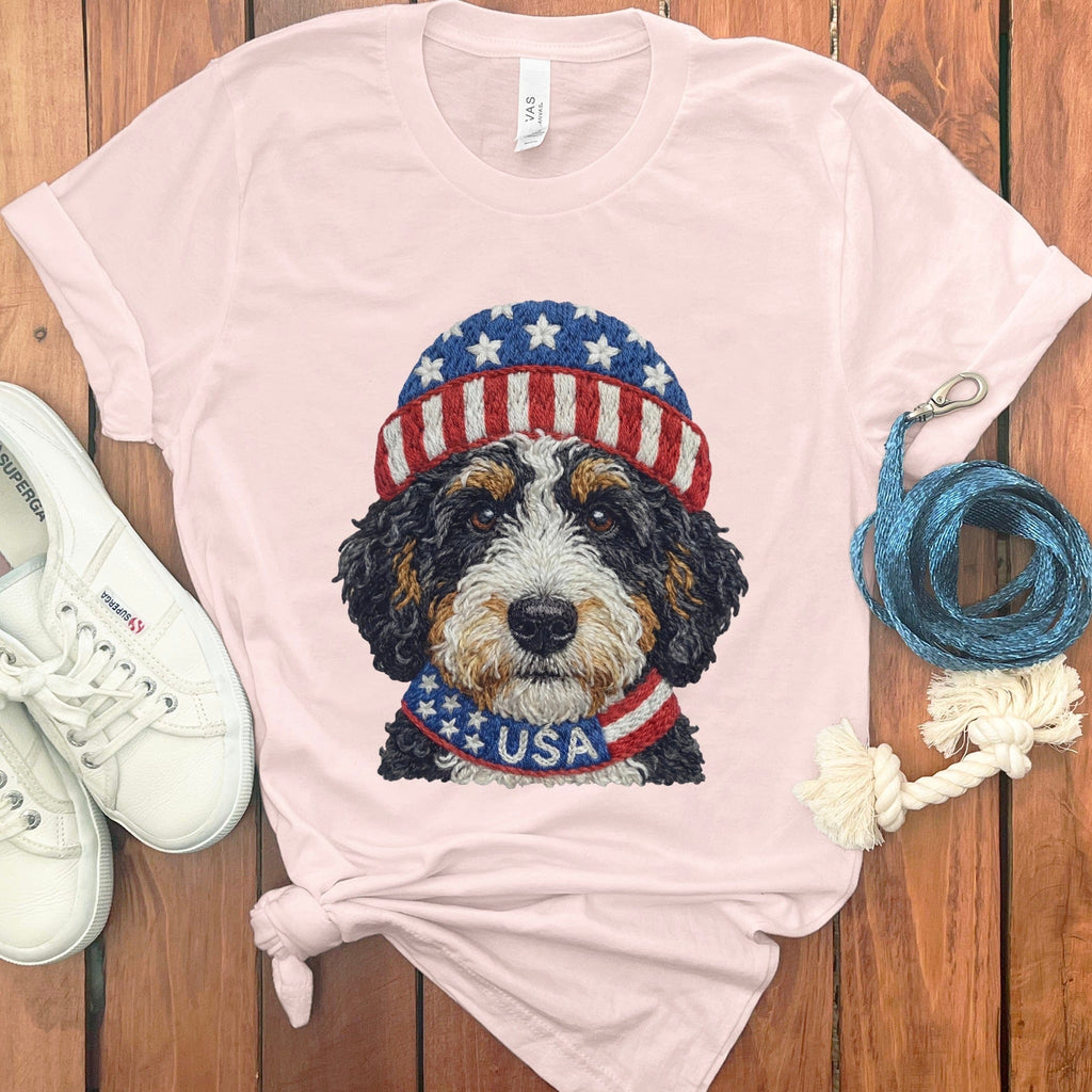 Patriotic Bernedoodle T-Shirt in Soft Pink / S by Puppy Jo