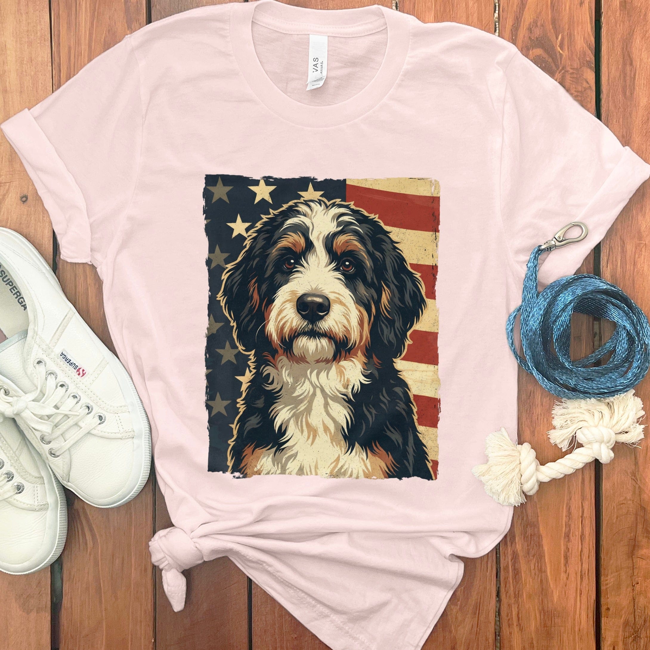 Patriotic Bernedoodle T-Shirt in Soft Pink / S by Puppy Jo