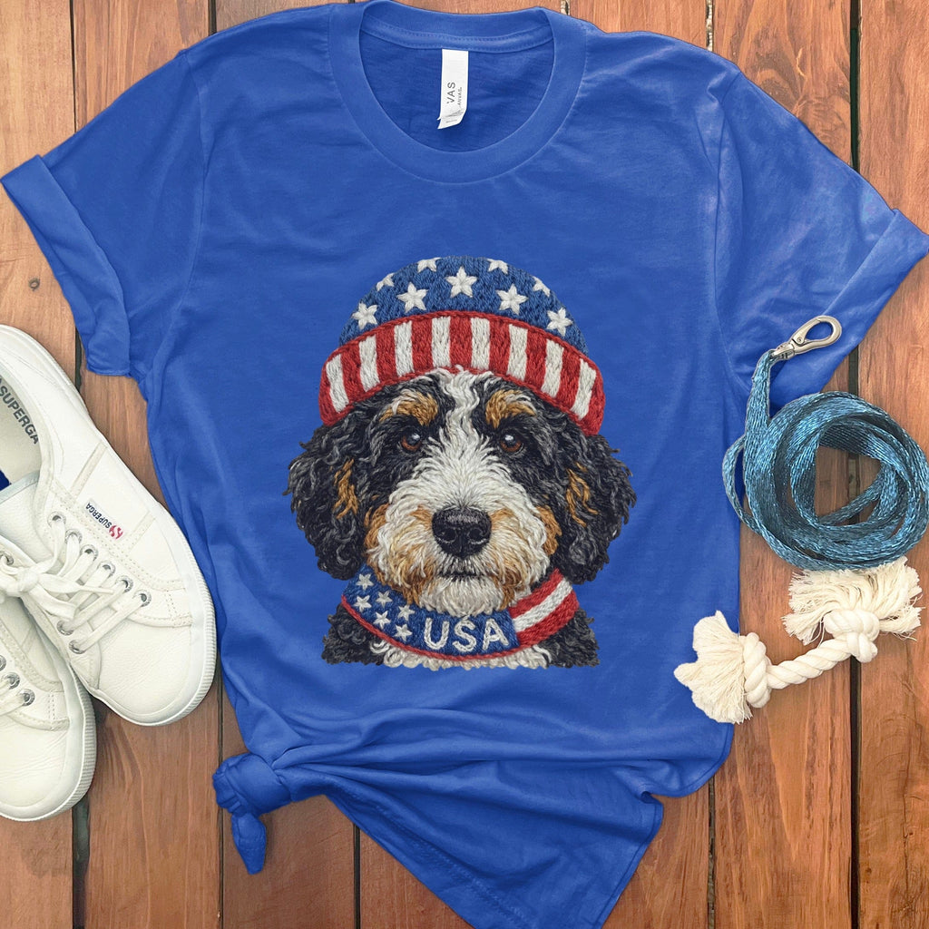 Patriotic Bernedoodle T-Shirt in True Royal / S by Puppy Jo