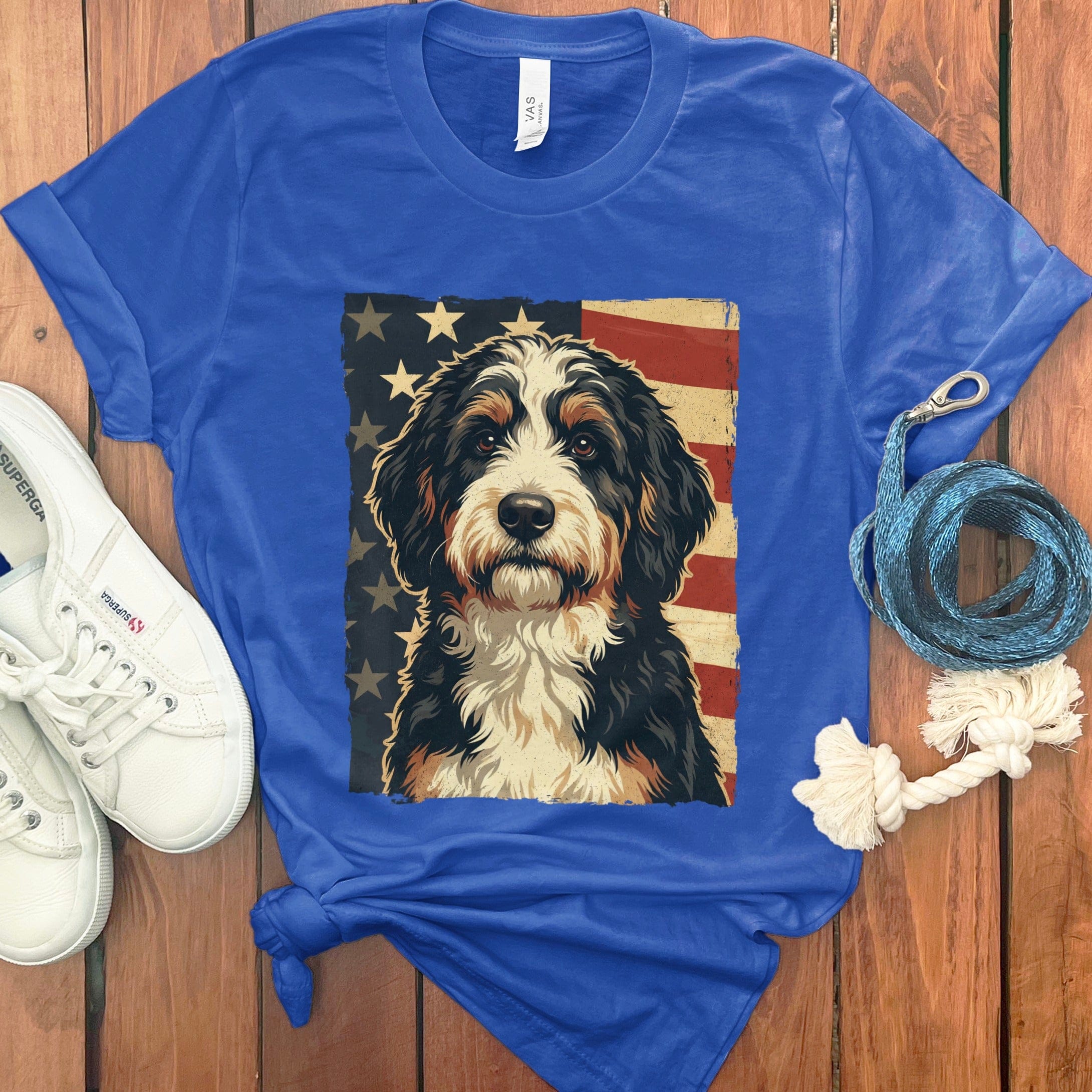Patriotic Bernedoodle T-Shirt in True Royal / S by Puppy Jo