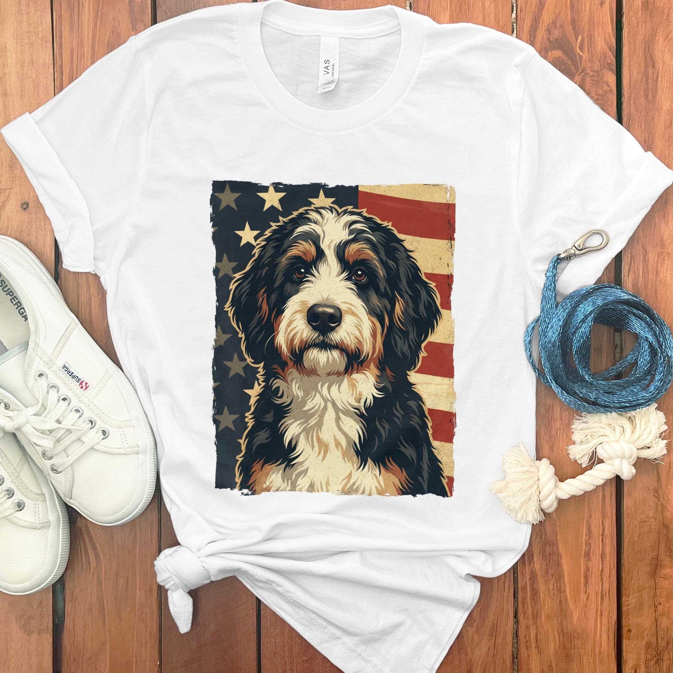 Patriotic Bernedoodle T-Shirt in White / S by Puppy Jo
