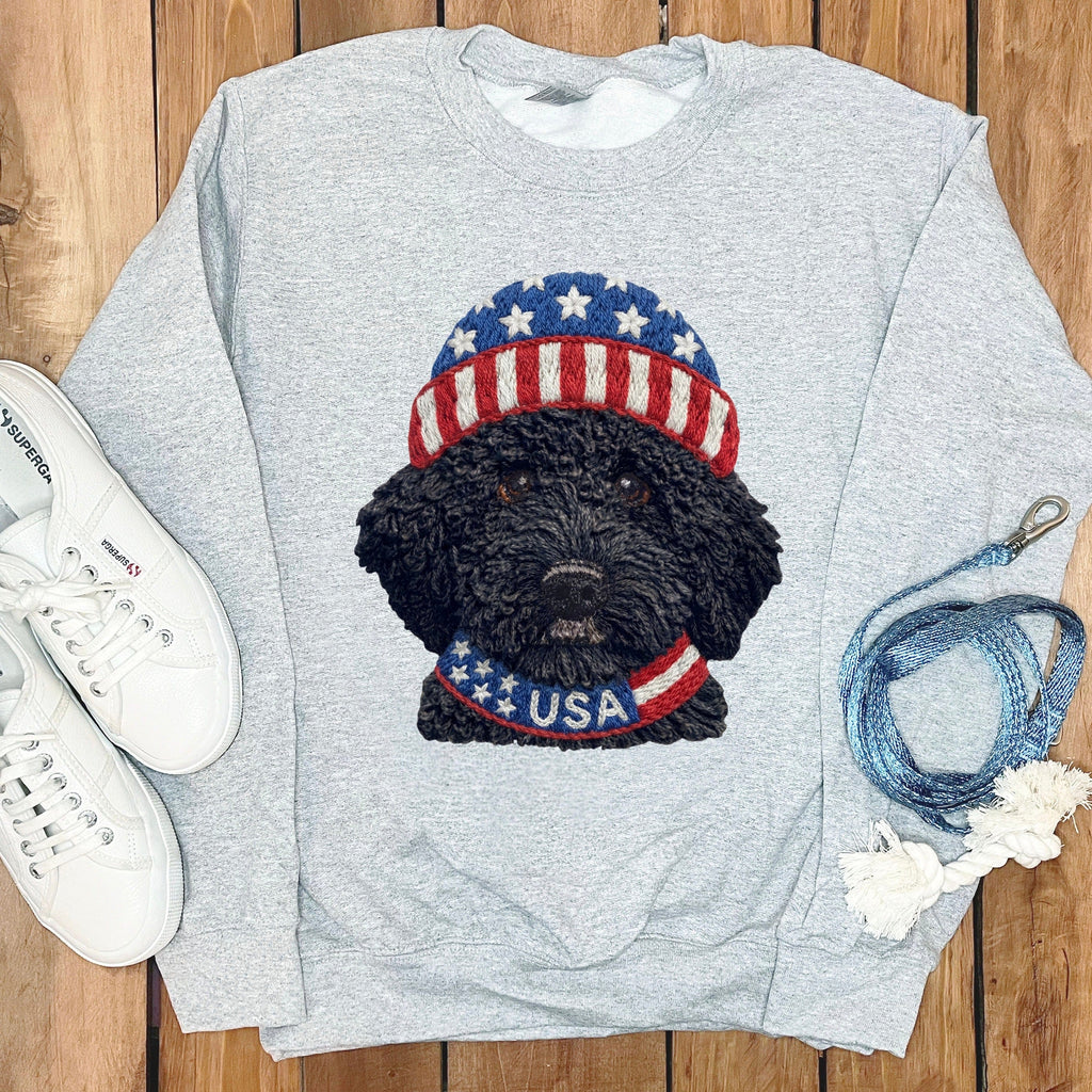 Patriotic Black Goldendoodle Sweatshirt in Sport Grey / S by Puppy Jo