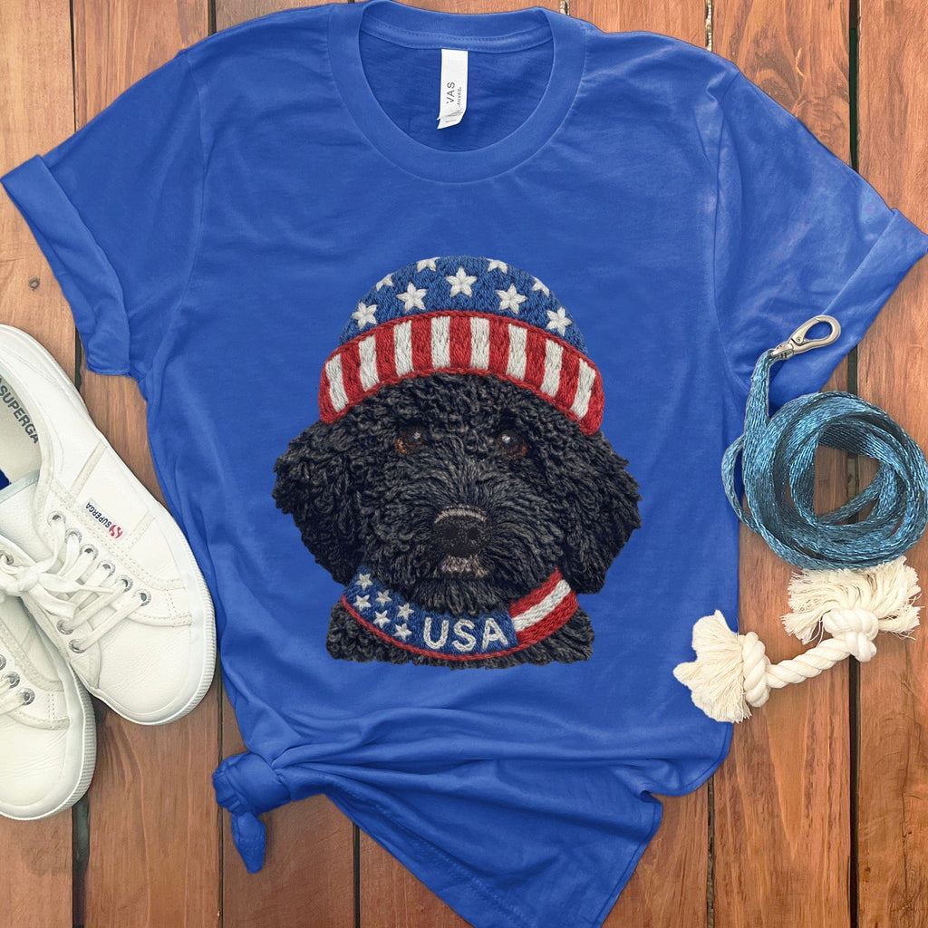 Patriotic Black Goldendoodle T-Shirt in True Royal / S by Puppy Jo