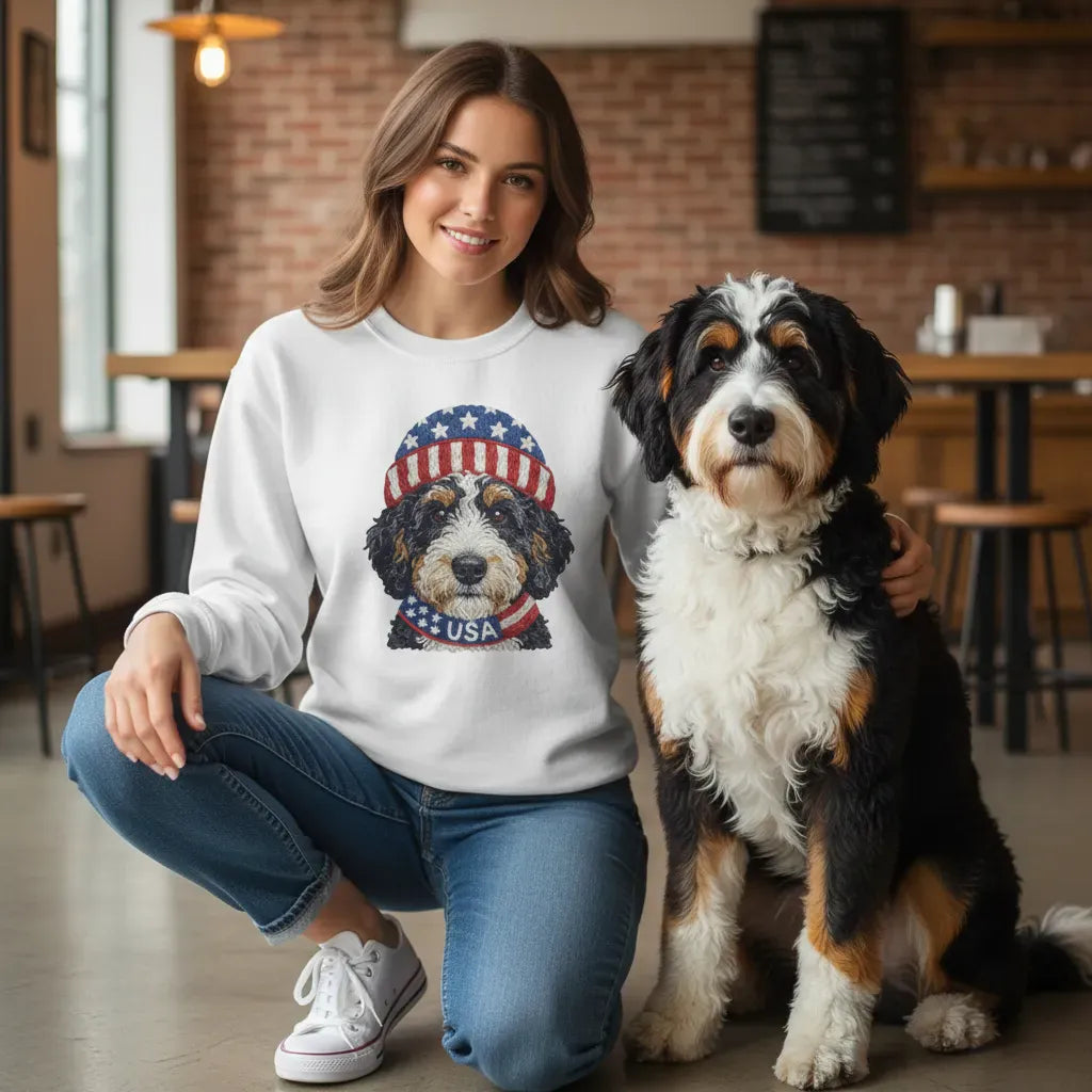 Patriotic Cap Bernedoodle Sweatshirt in by Puppy Jo