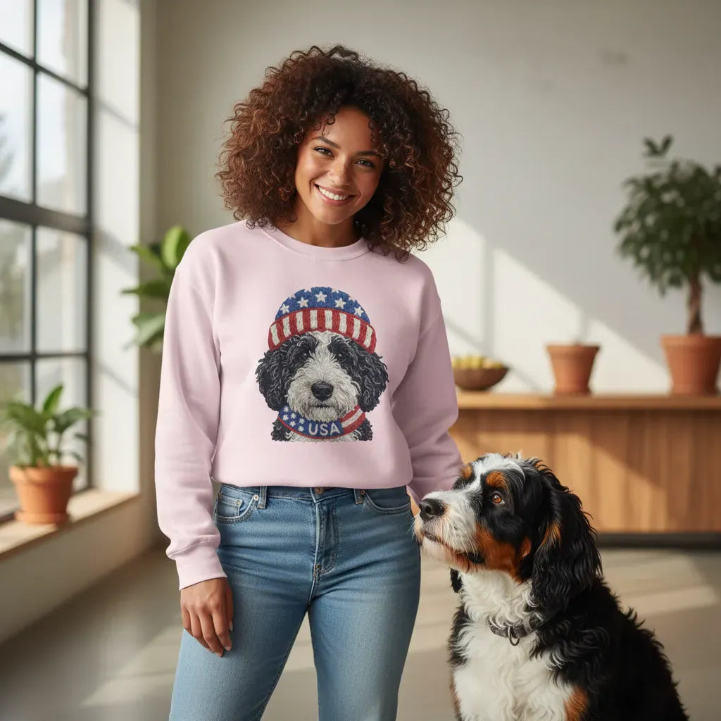 Patriotic Cap Schnoodle Sweatshirt in by Puppy Jo