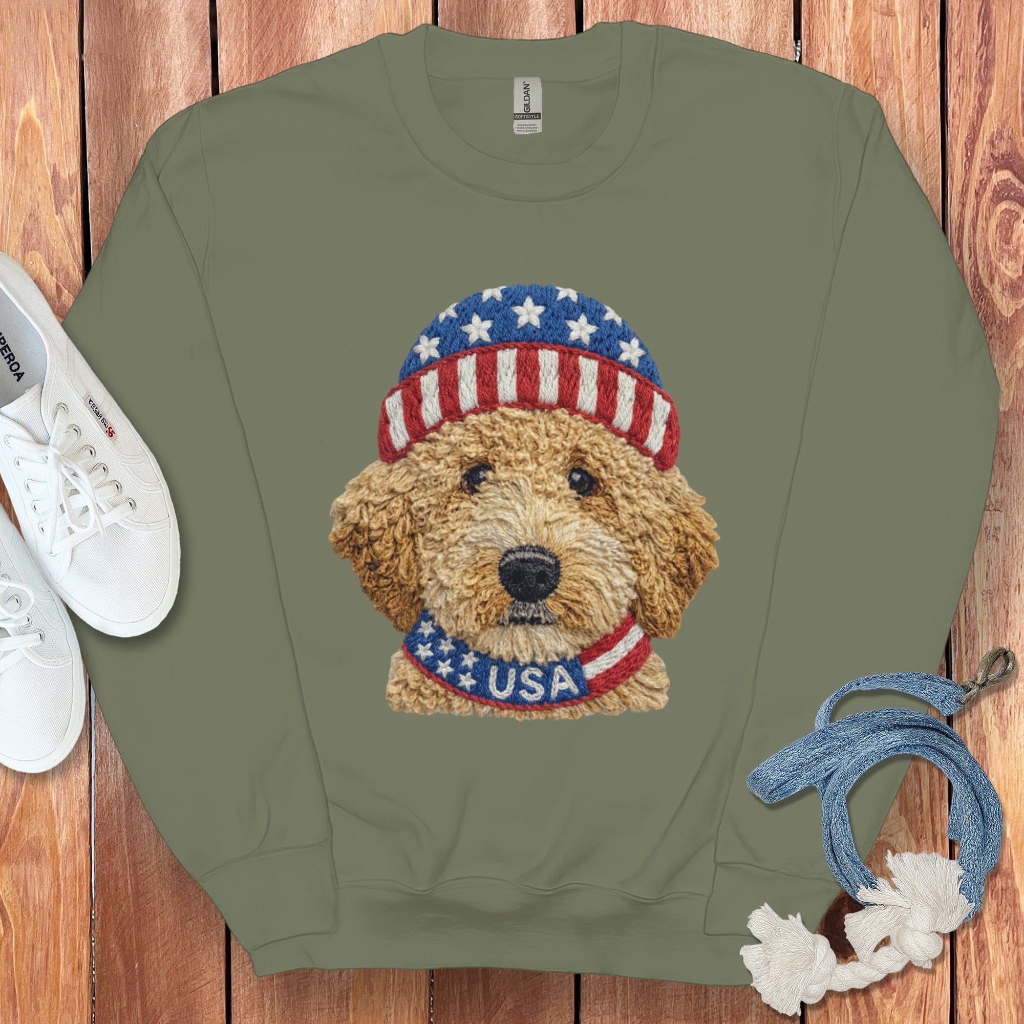 Patriotic Cavapoo Sweatshirt in Military Green / S by Puppy Jo