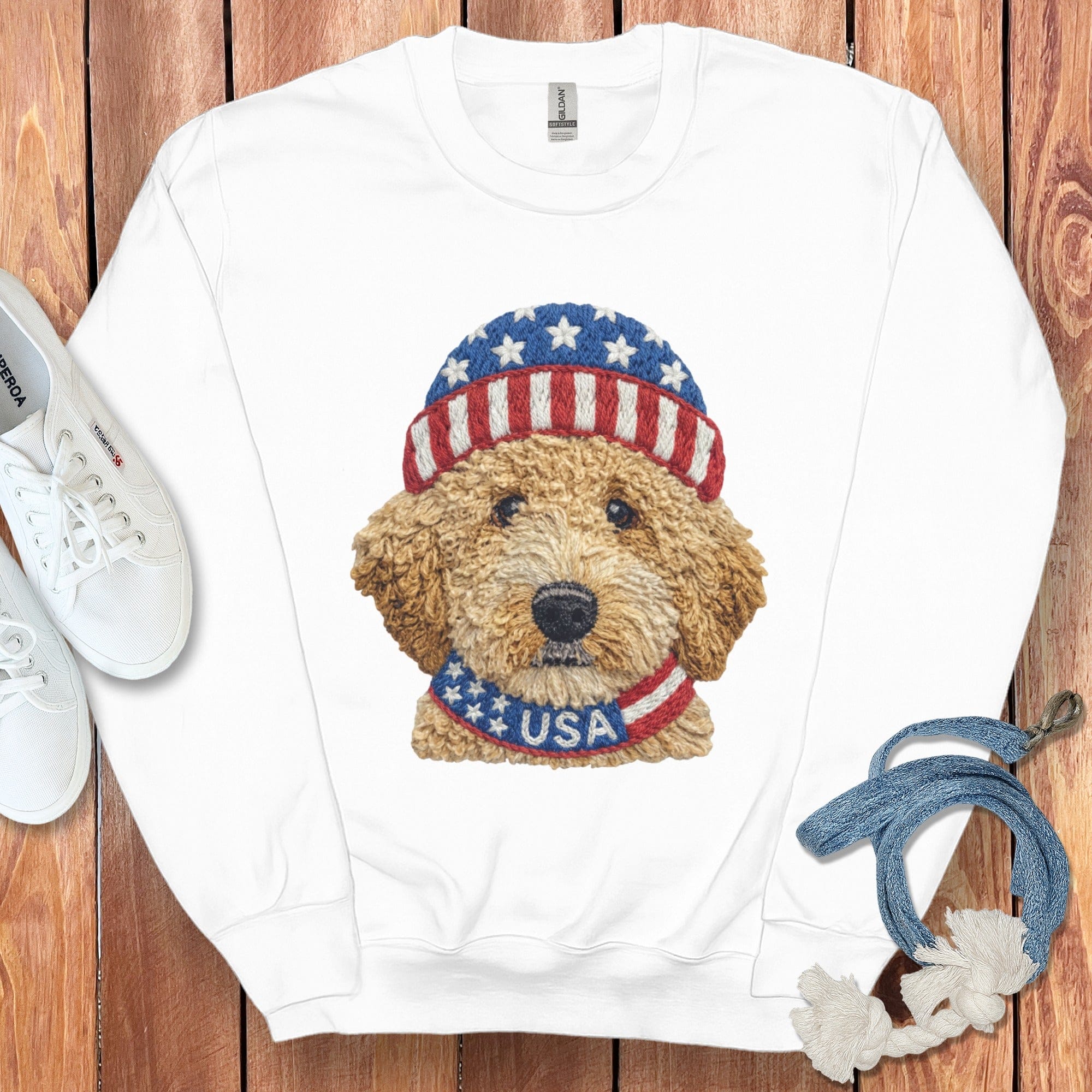 Patriotic Cavapoo Sweatshirt in White / S by Puppy Jo