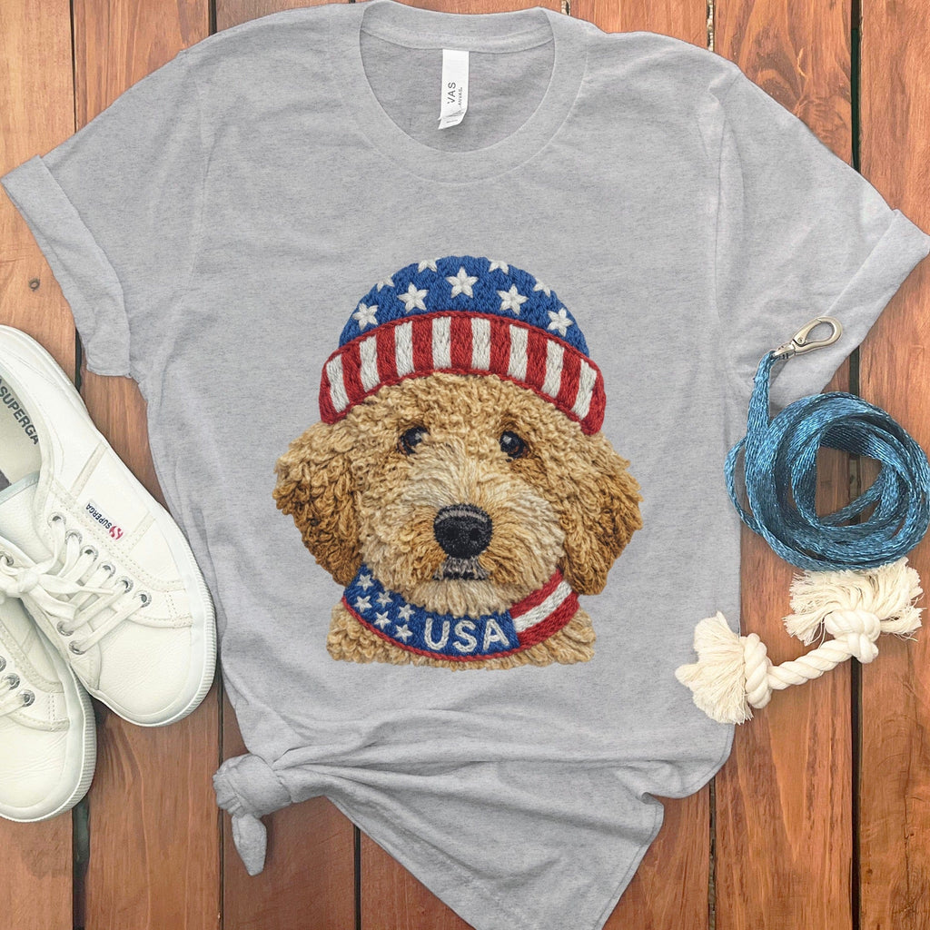 Patriotic Cavapoo T-Shirt in Athletic Heather / S by Puppy Jo