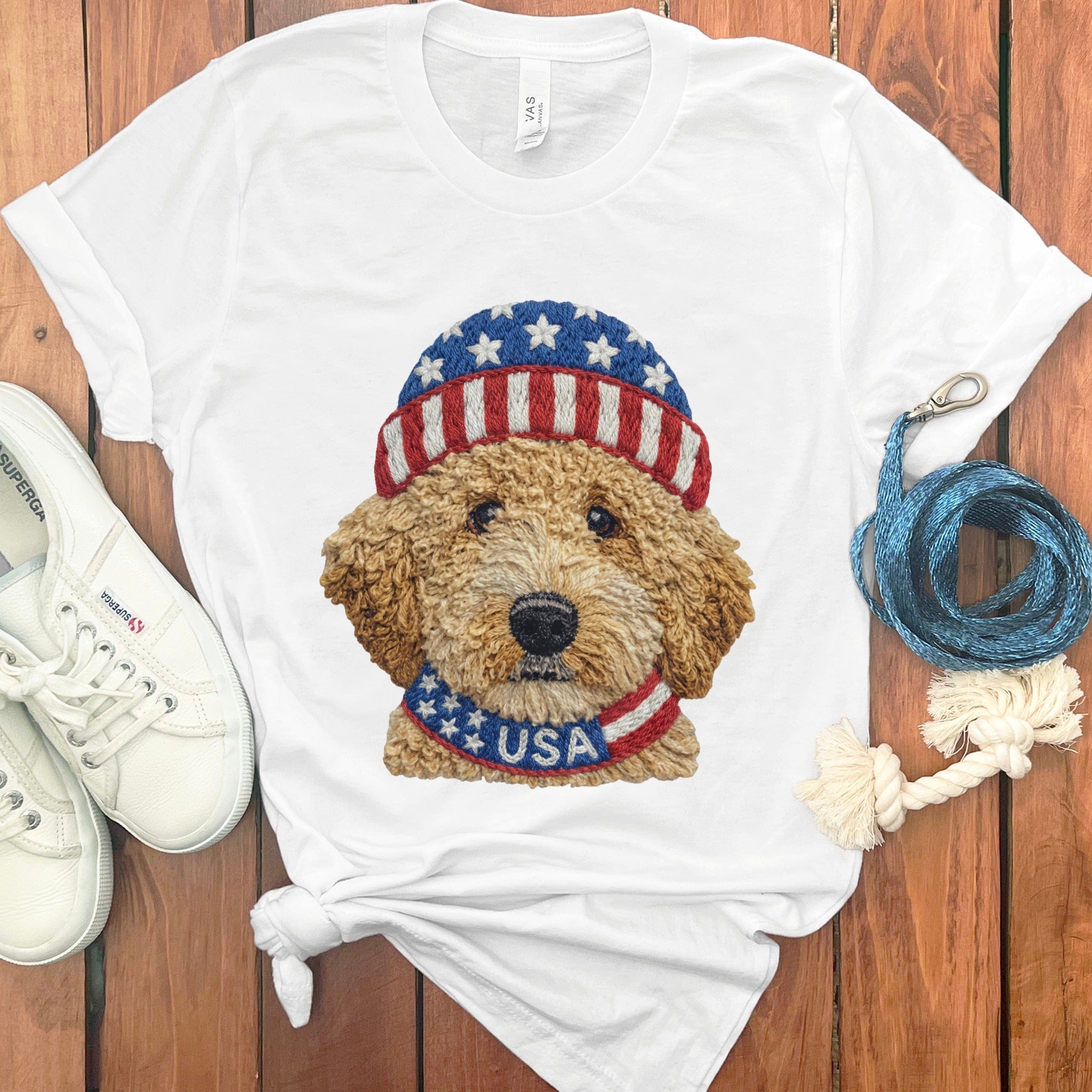 Patriotic Cavapoo T-Shirt in White / S by Puppy Jo