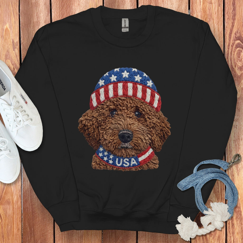 Patriotic Chocolate Doodle Sweatshirt in Black / S by Puppy Jo