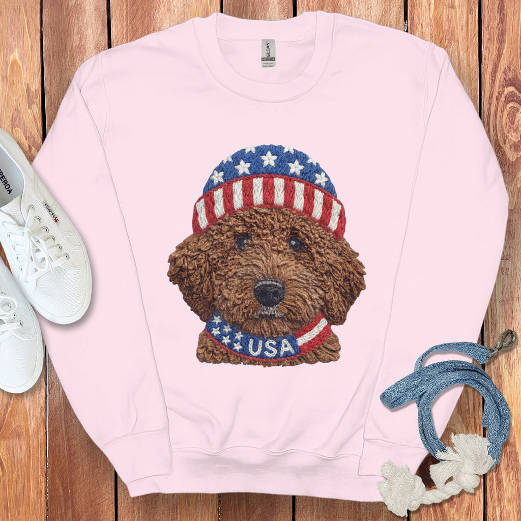 Patriotic Chocolate Doodle Sweatshirt in Light Pink / S by Puppy Jo