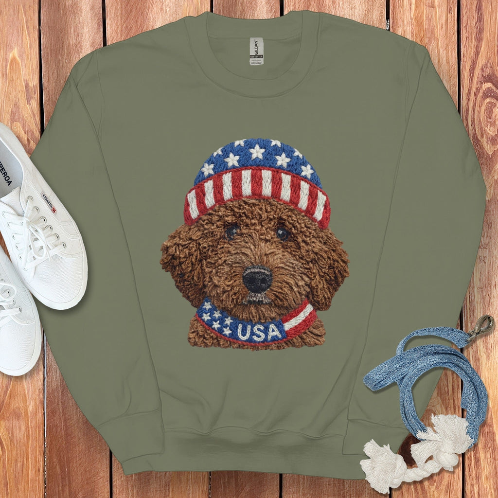 Patriotic Chocolate Doodle Sweatshirt in Military Green / S by Puppy Jo