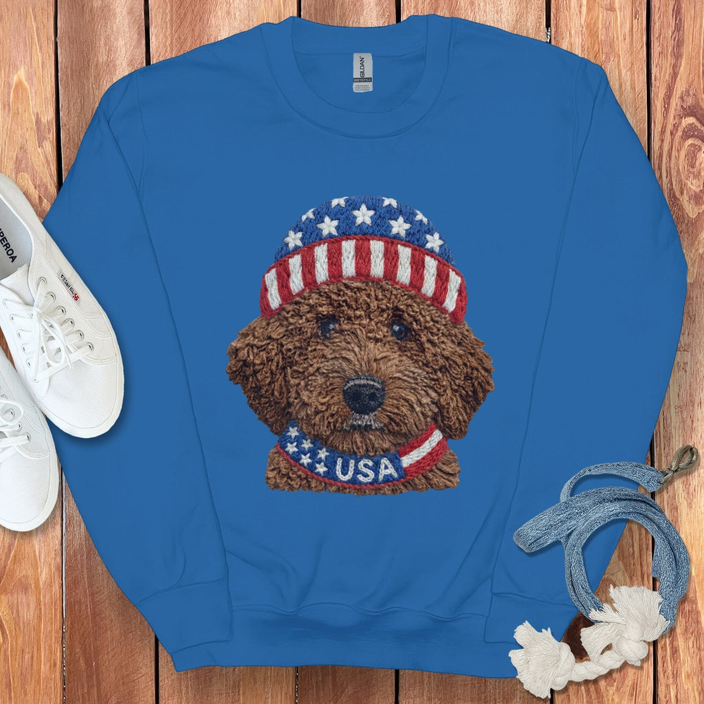 Patriotic Chocolate Doodle Sweatshirt in Royal / S by Puppy Jo