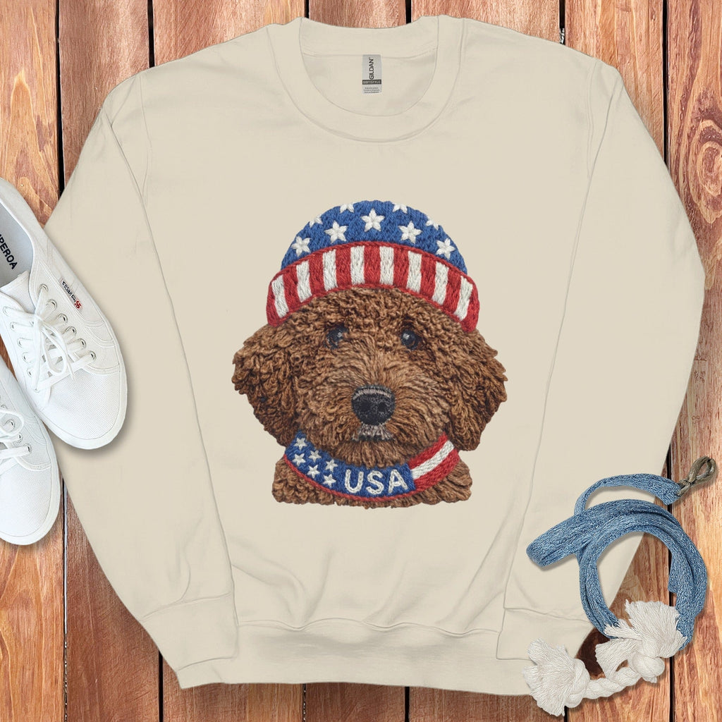 Patriotic Chocolate Doodle Sweatshirt in Sand / S by Puppy Jo