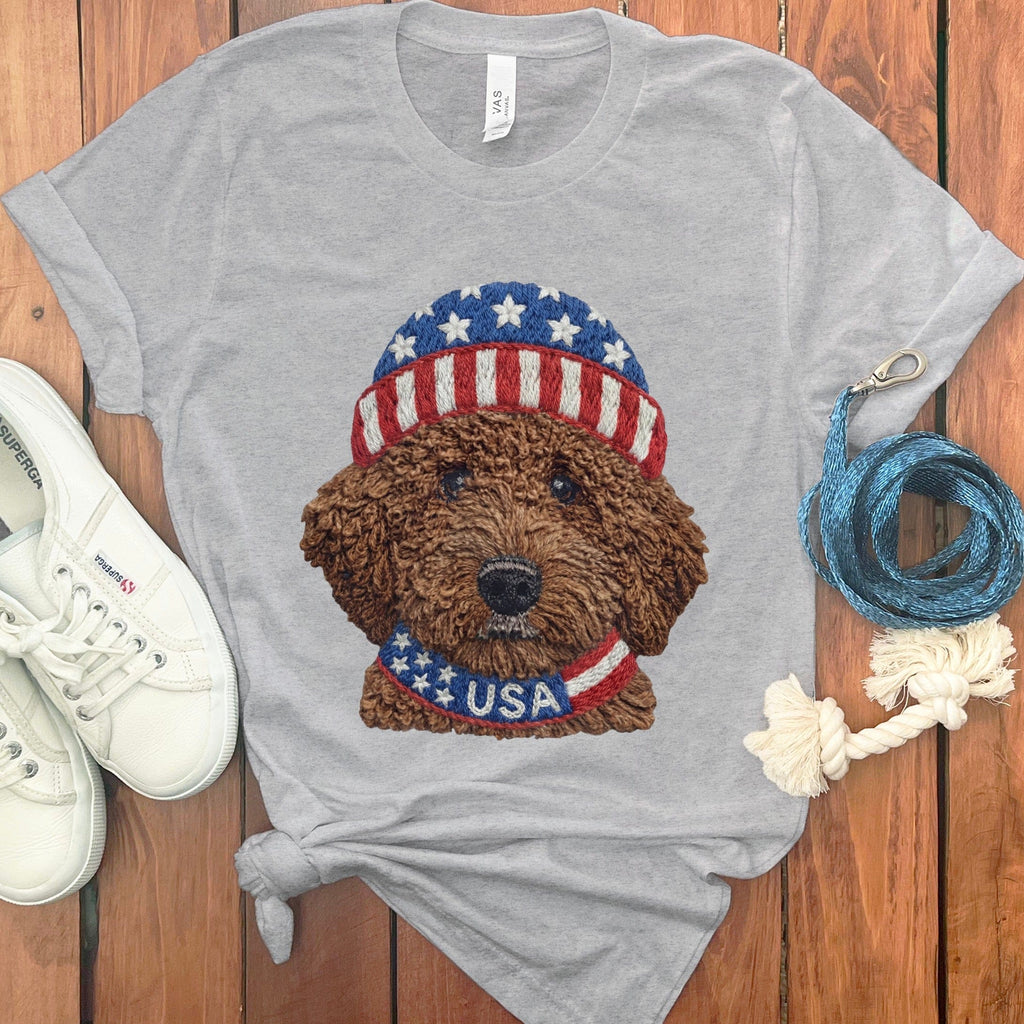 Patriotic Chocolate Doodle T-Shirt in Athletic Heather / S by Puppy Jo