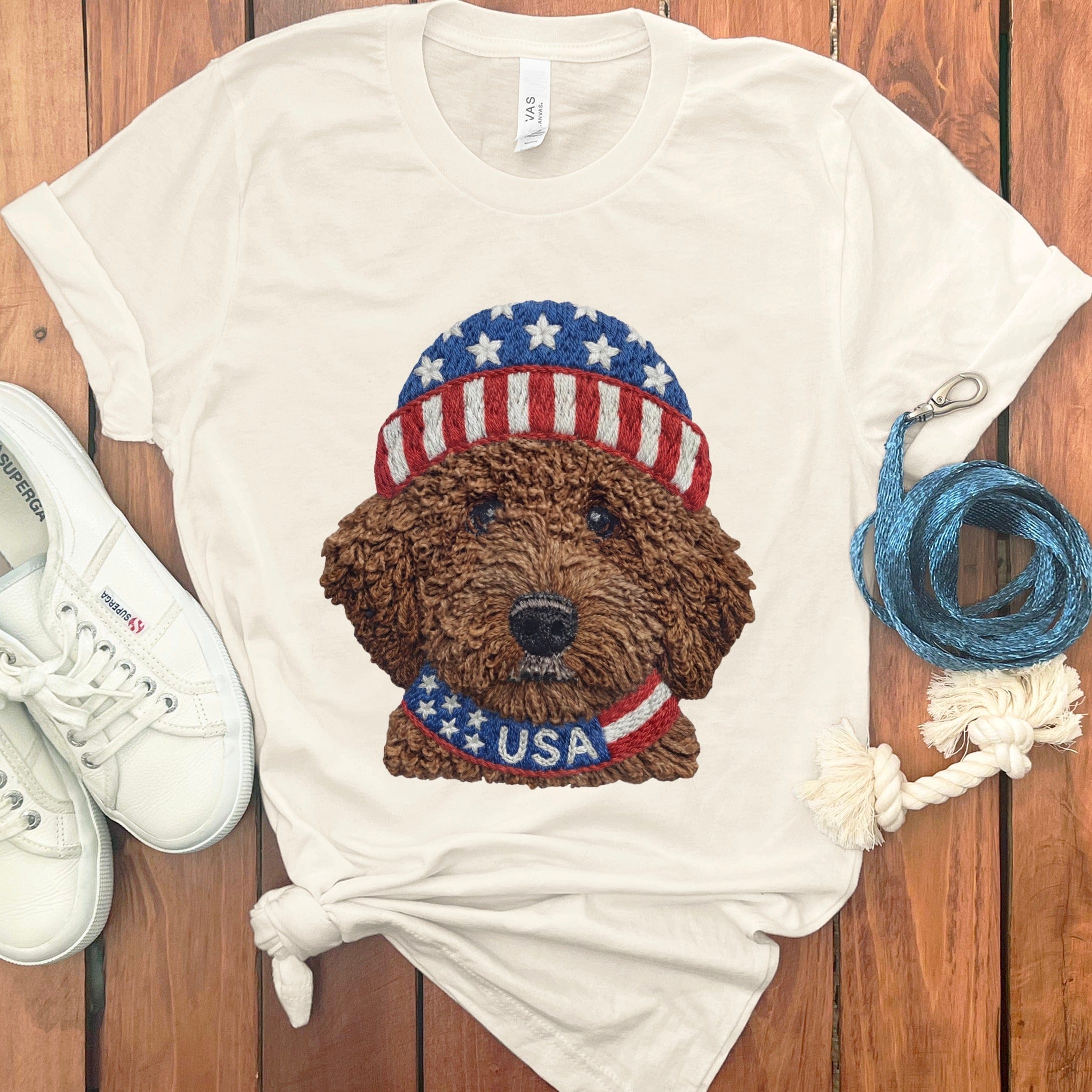 Patriotic Chocolate Doodle T-Shirt in Natural / S by Puppy Jo