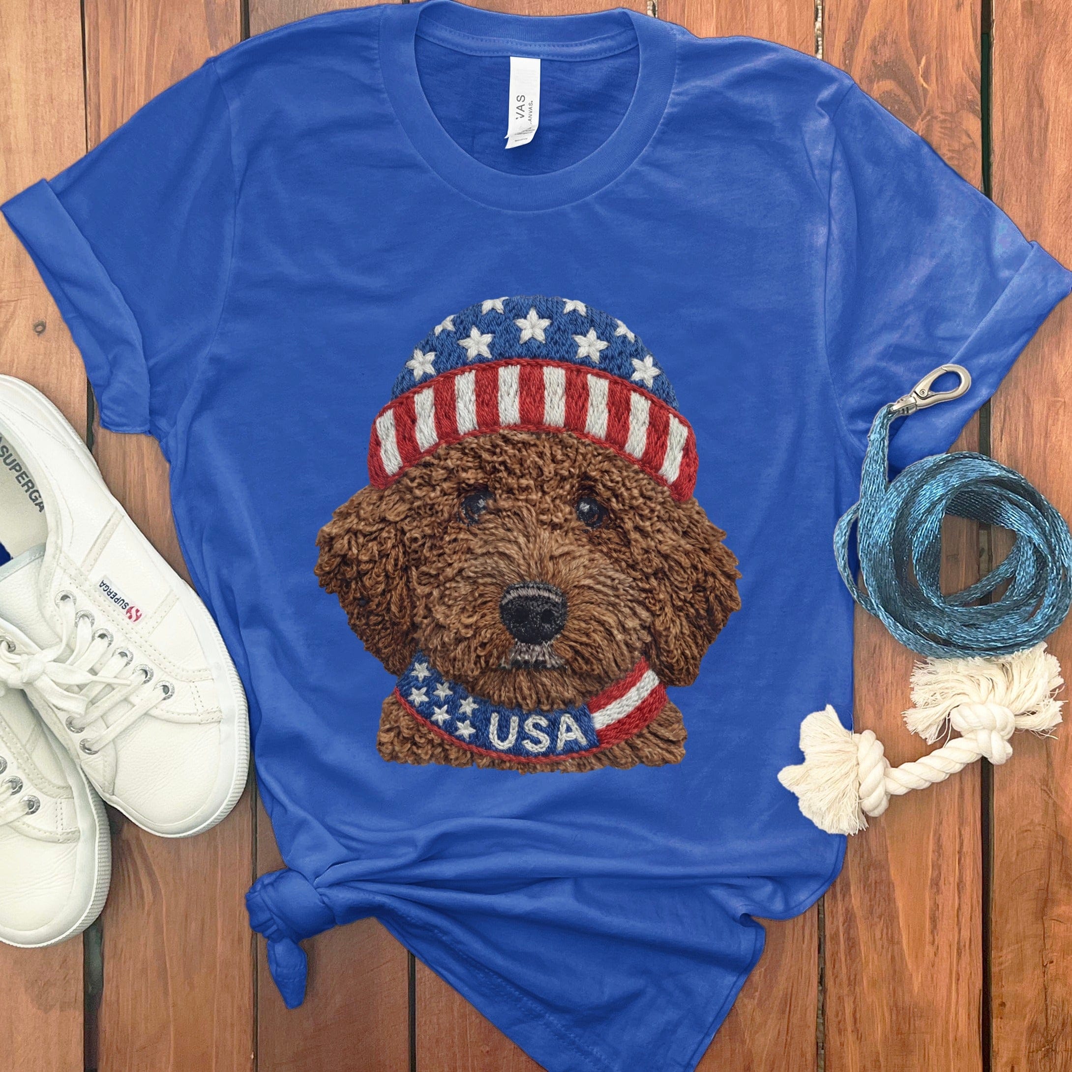 Patriotic Chocolate Doodle T-Shirt in True Royal / S by Puppy Jo