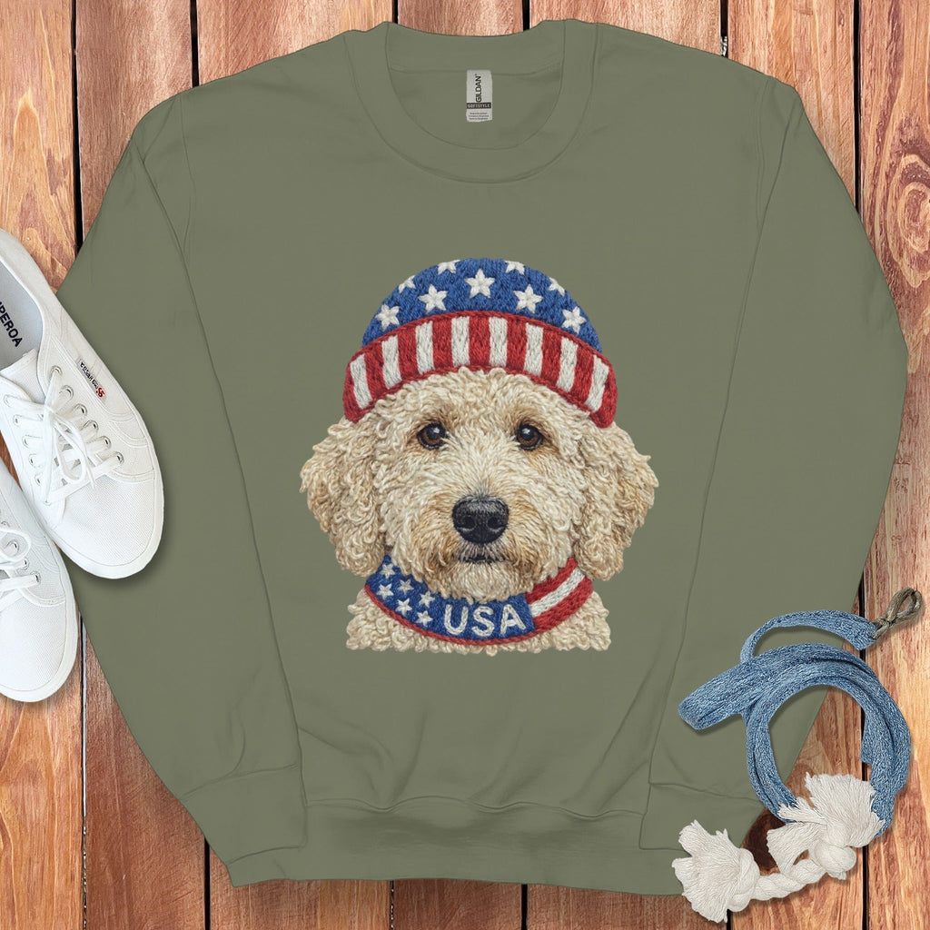 Patriotic Cream Doodle Sweatshirt in Military Green / S by Puppy Jo